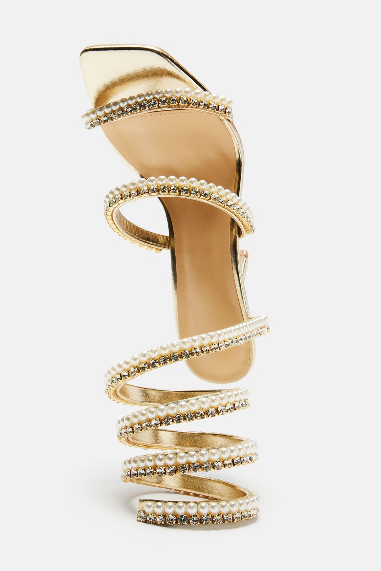 Maeve Embellished Pearl Wrap Up Heels - Gold image 4