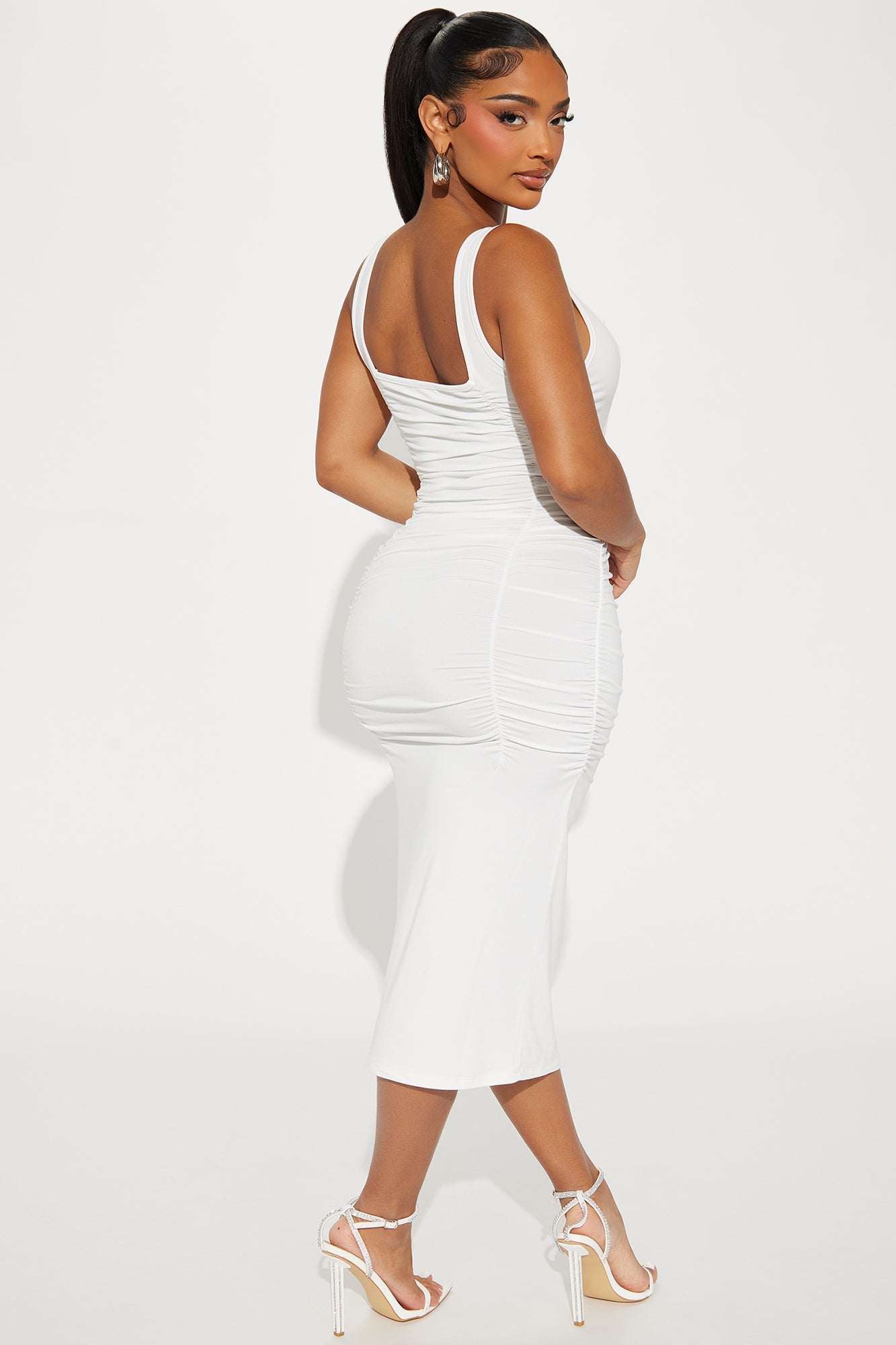 Soleil Square Neck Midi Dress - White image 6