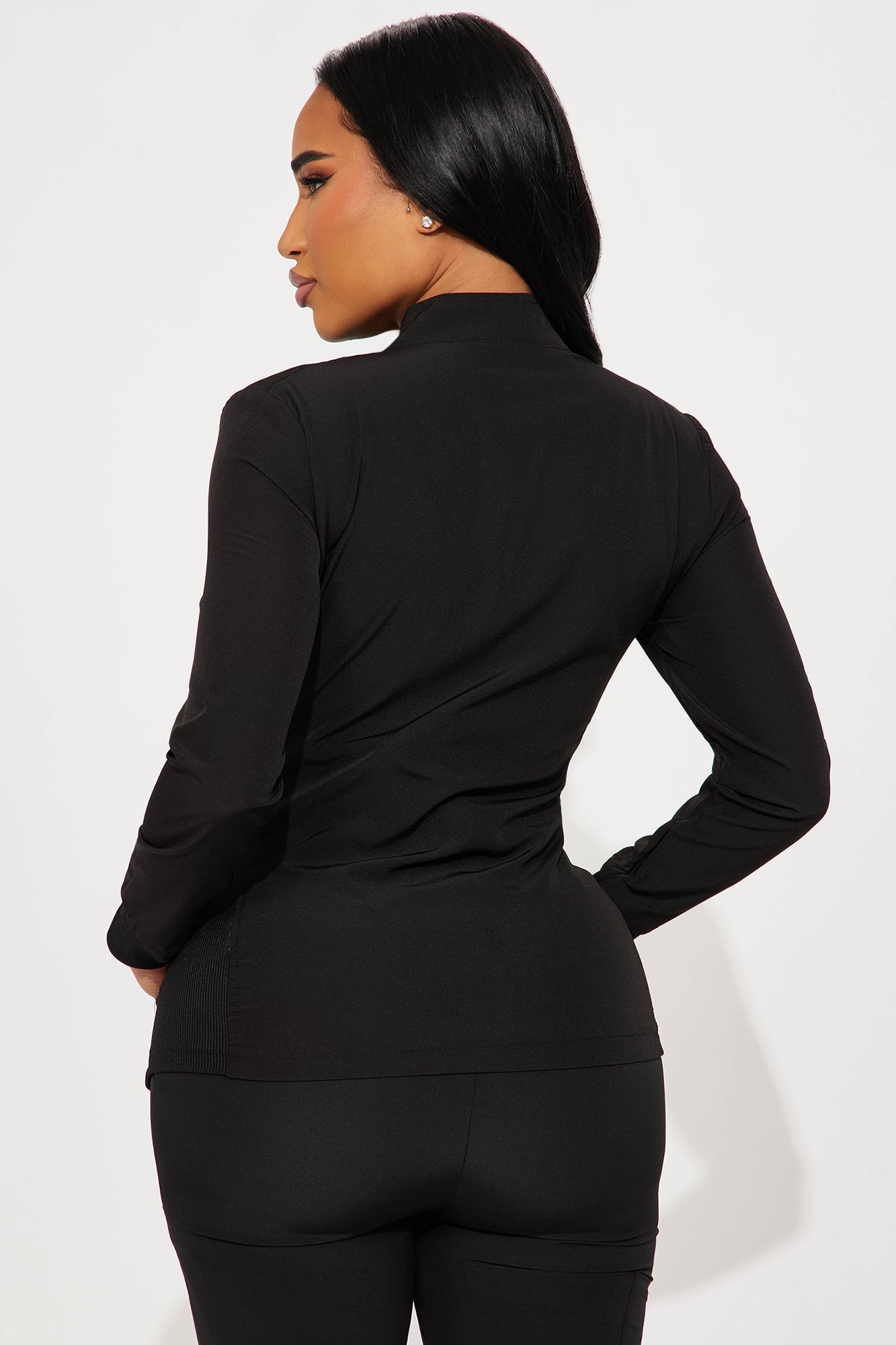 On The Clock Stretch Zip Up Scrub Uniform Jacket - Black image 7
