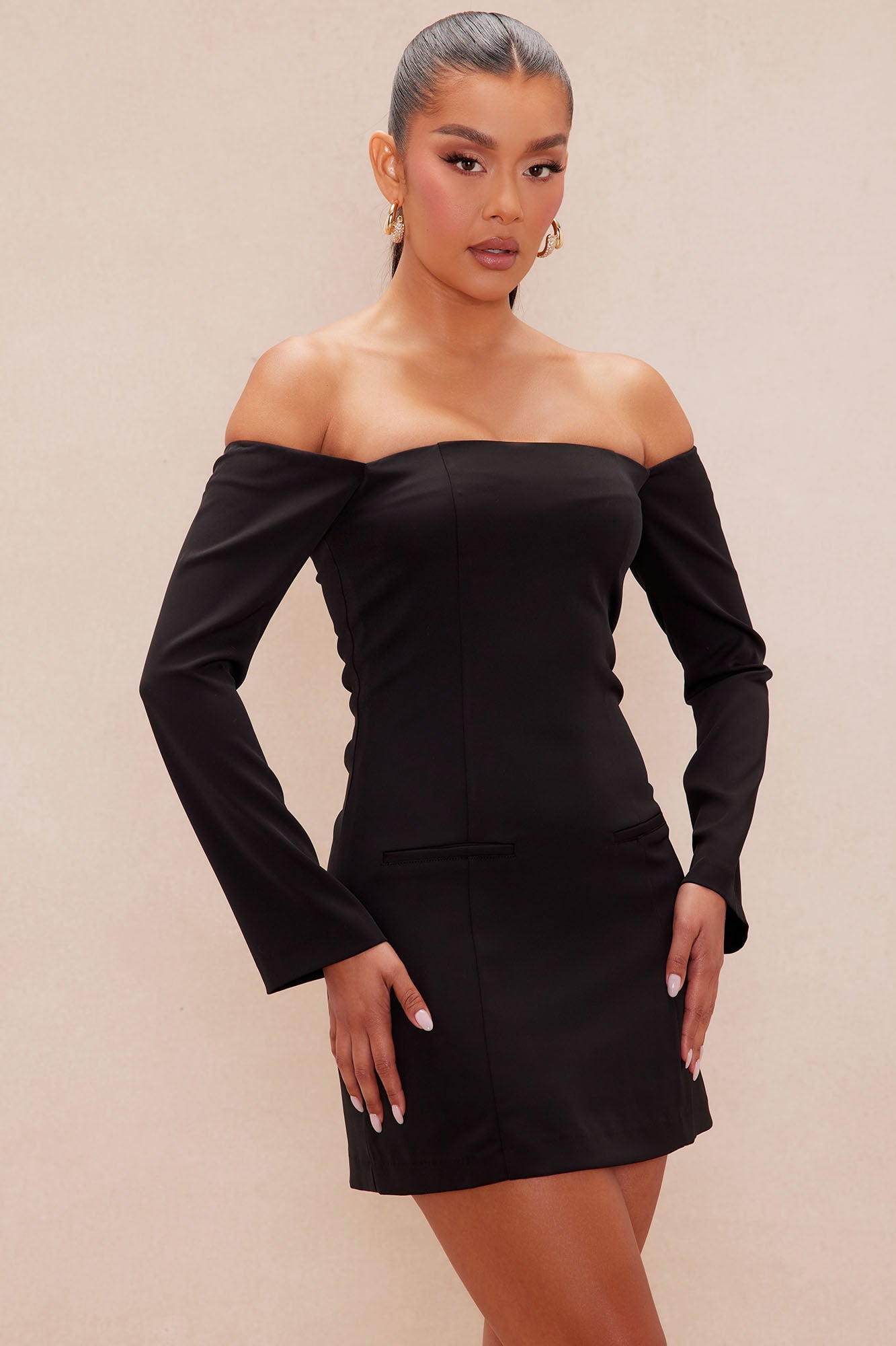 Jamie Off Shoulder Mini Dress - Black image 2