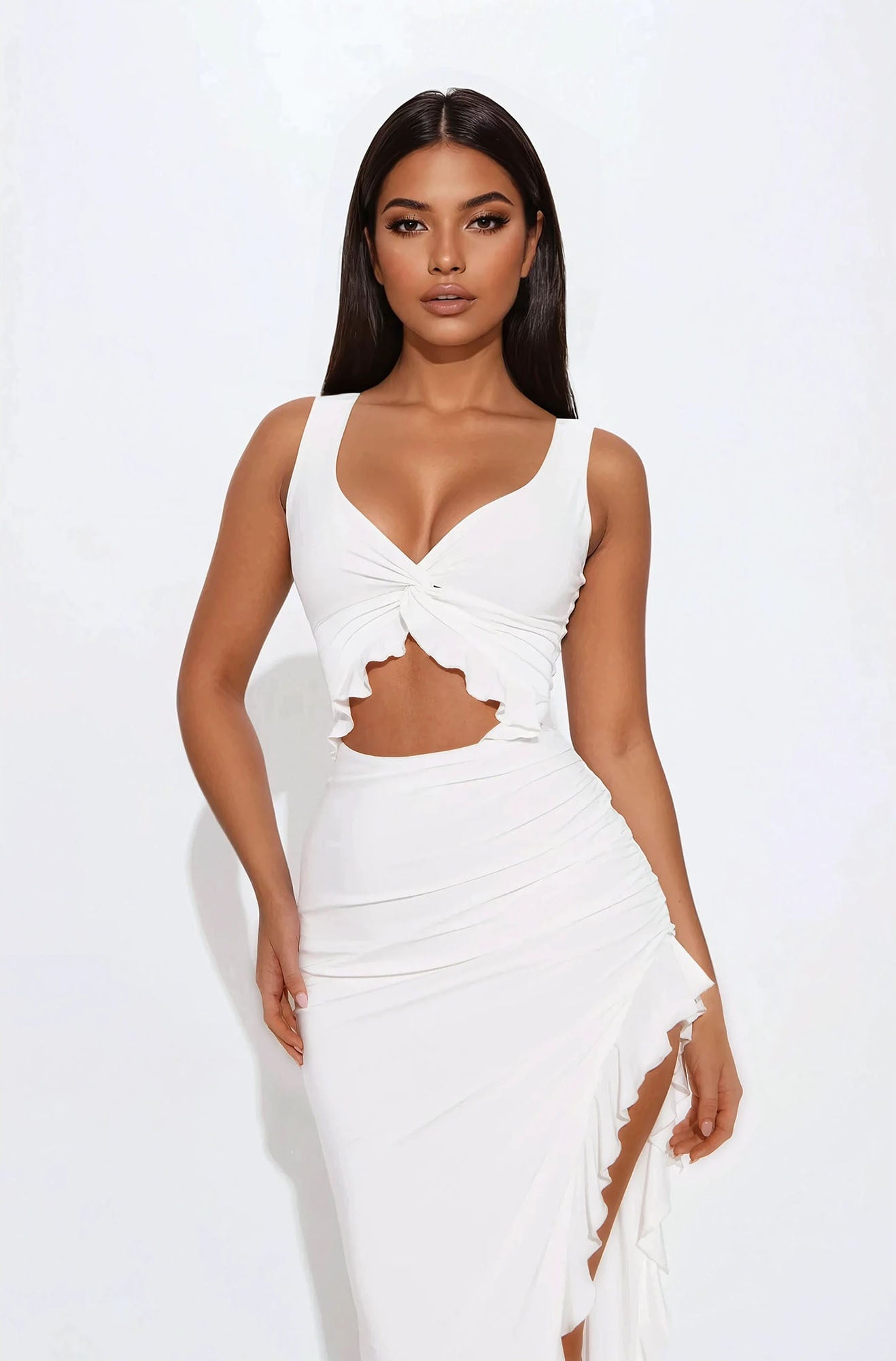 Selena Ruffle Cut Out Maxi Dress - White image 2