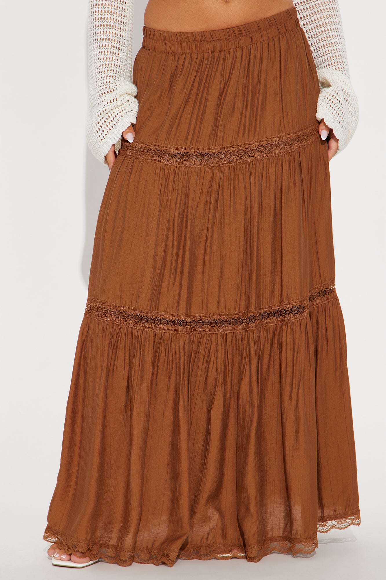 Natalia Tiered Gauze Maxi Skirt - Brown image 5