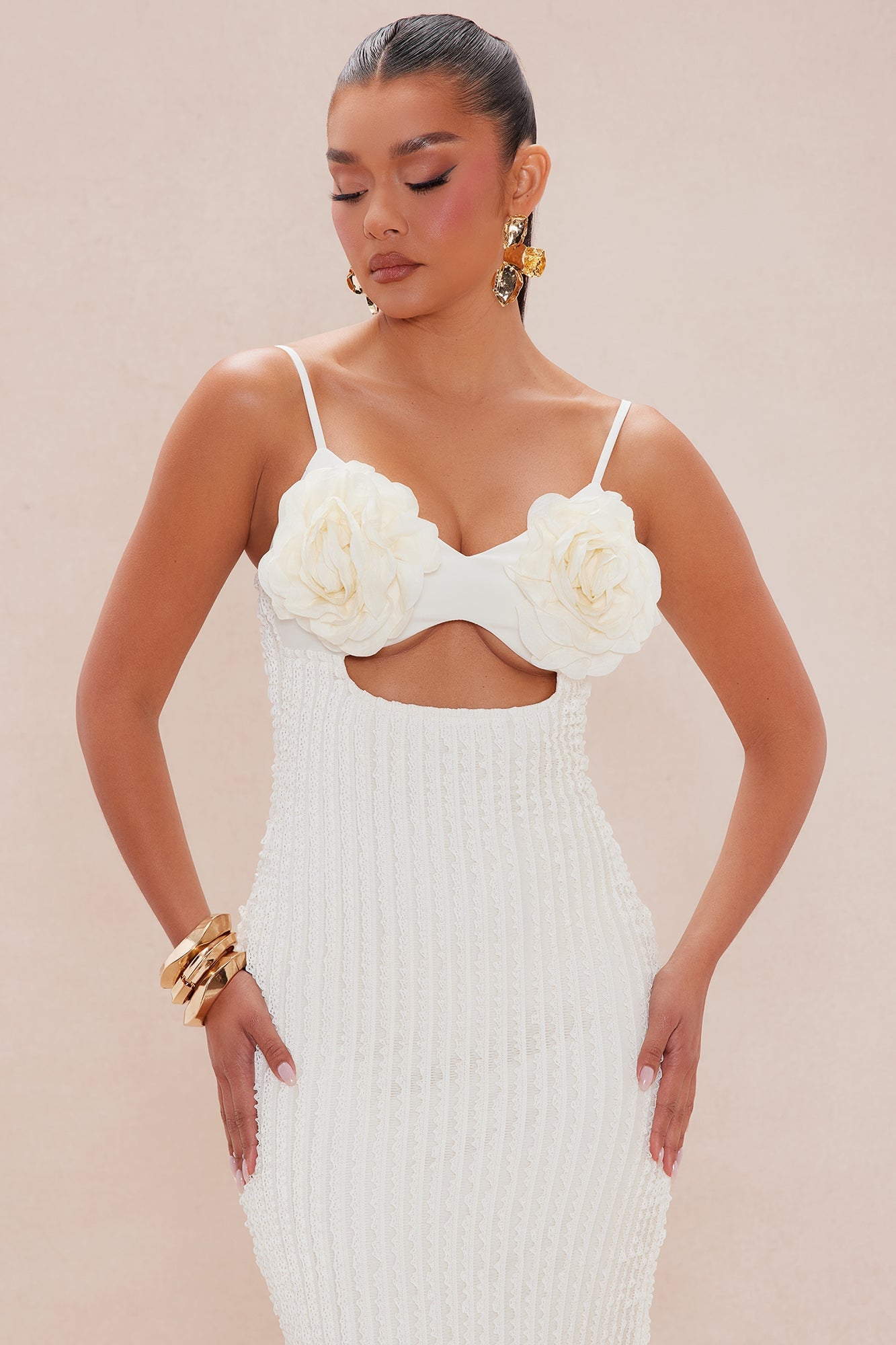 Mara Textured Maxi Dress - Cream image 3