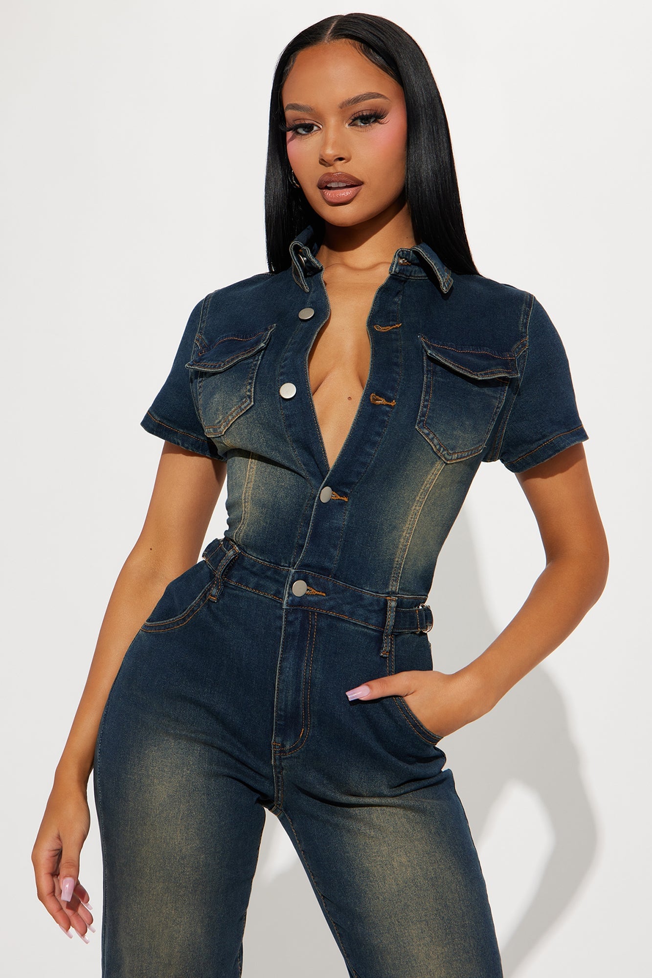 Elianne Washed Jumpsuit - Dark Wash image 5