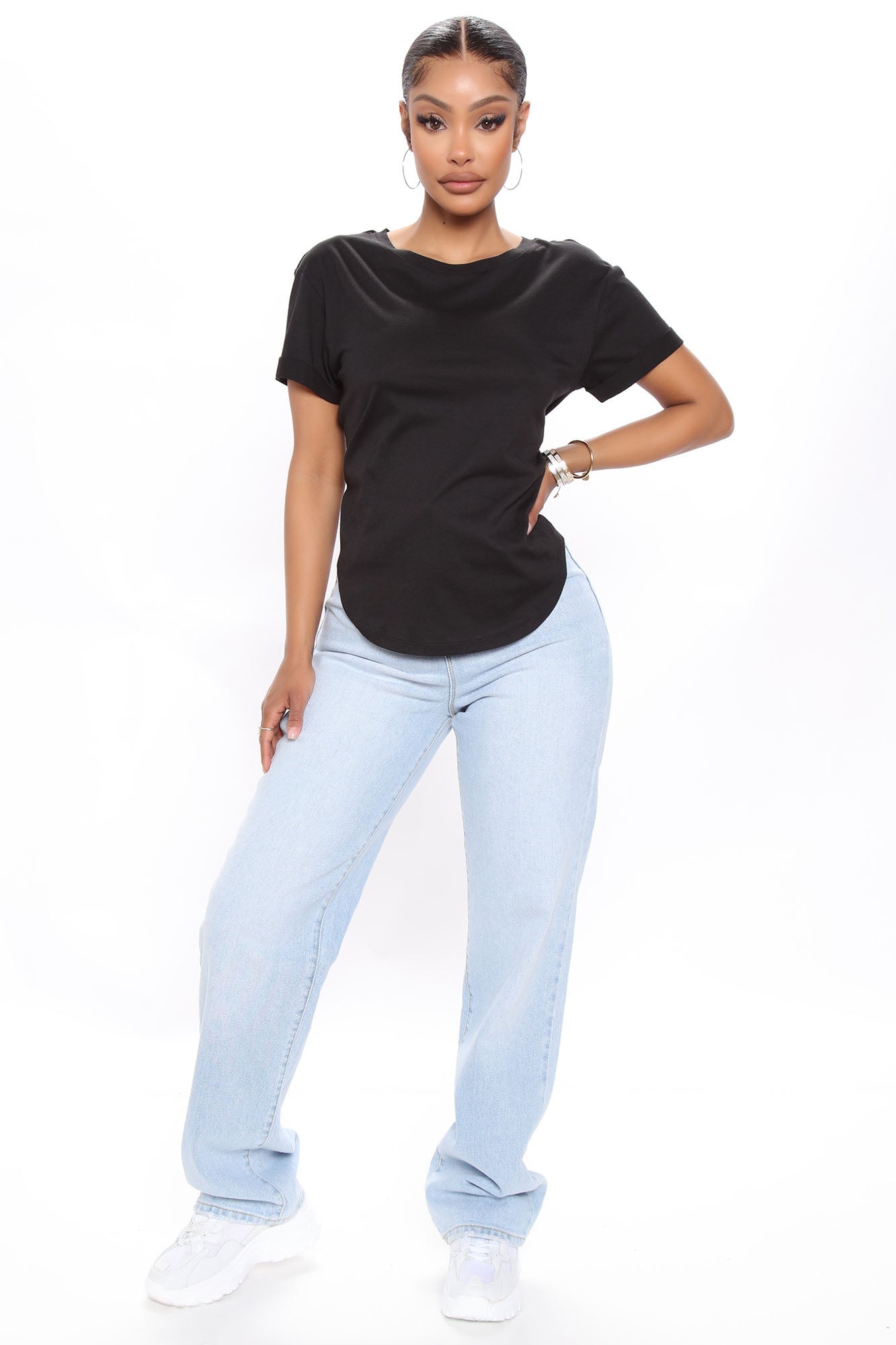 Annie Cuffed Short Sleeve Top - Black image 6