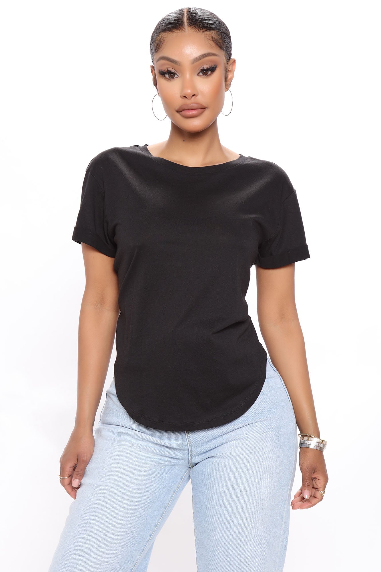 Annie Cuffed Short Sleeve Top - Black image 5