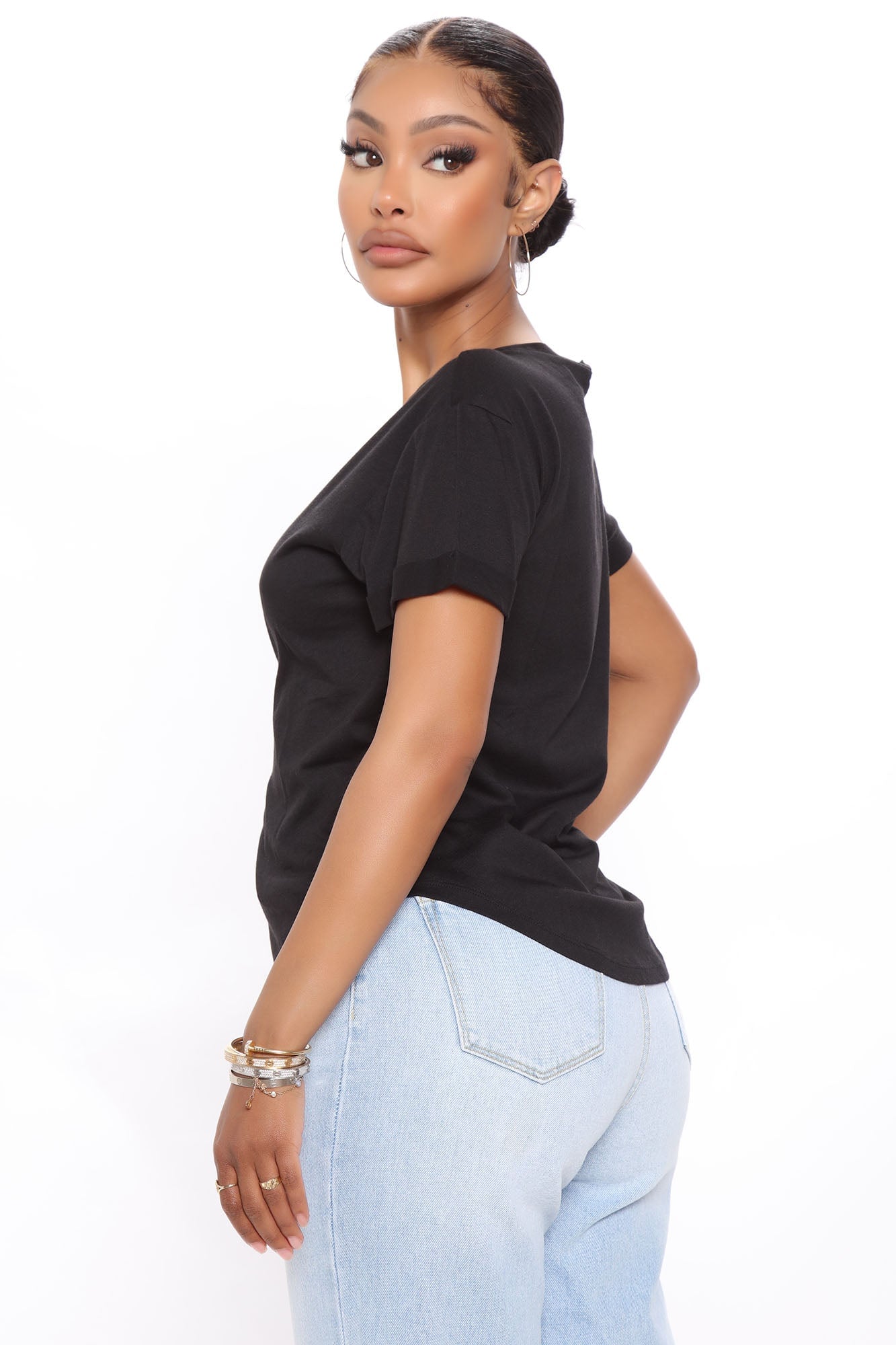 Annie Cuffed Short Sleeve Top - Black image 7