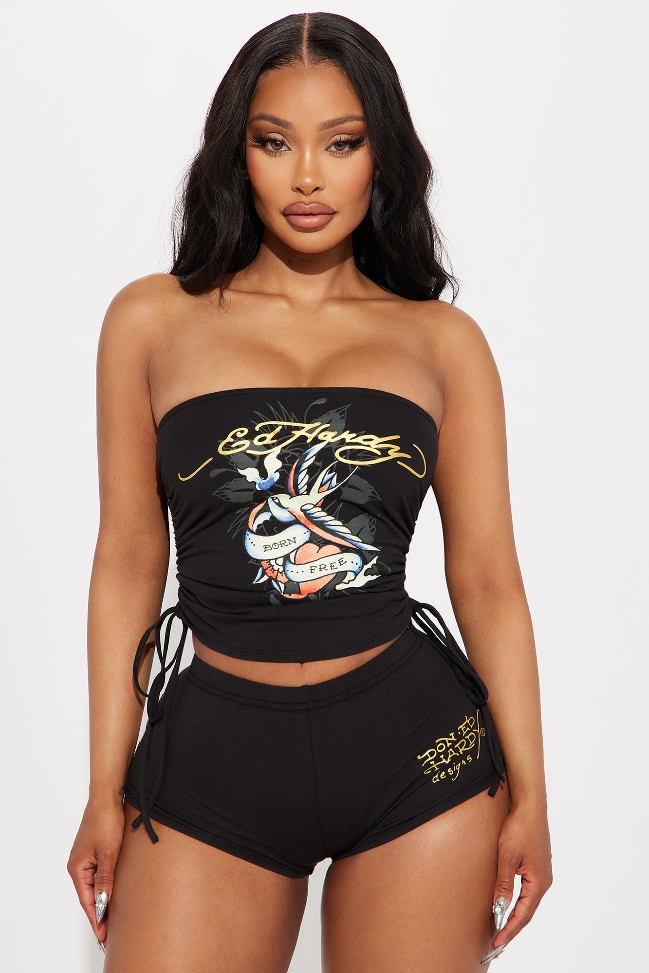 Ed Hardy Bird And Hearts Tube Top - Black image 2