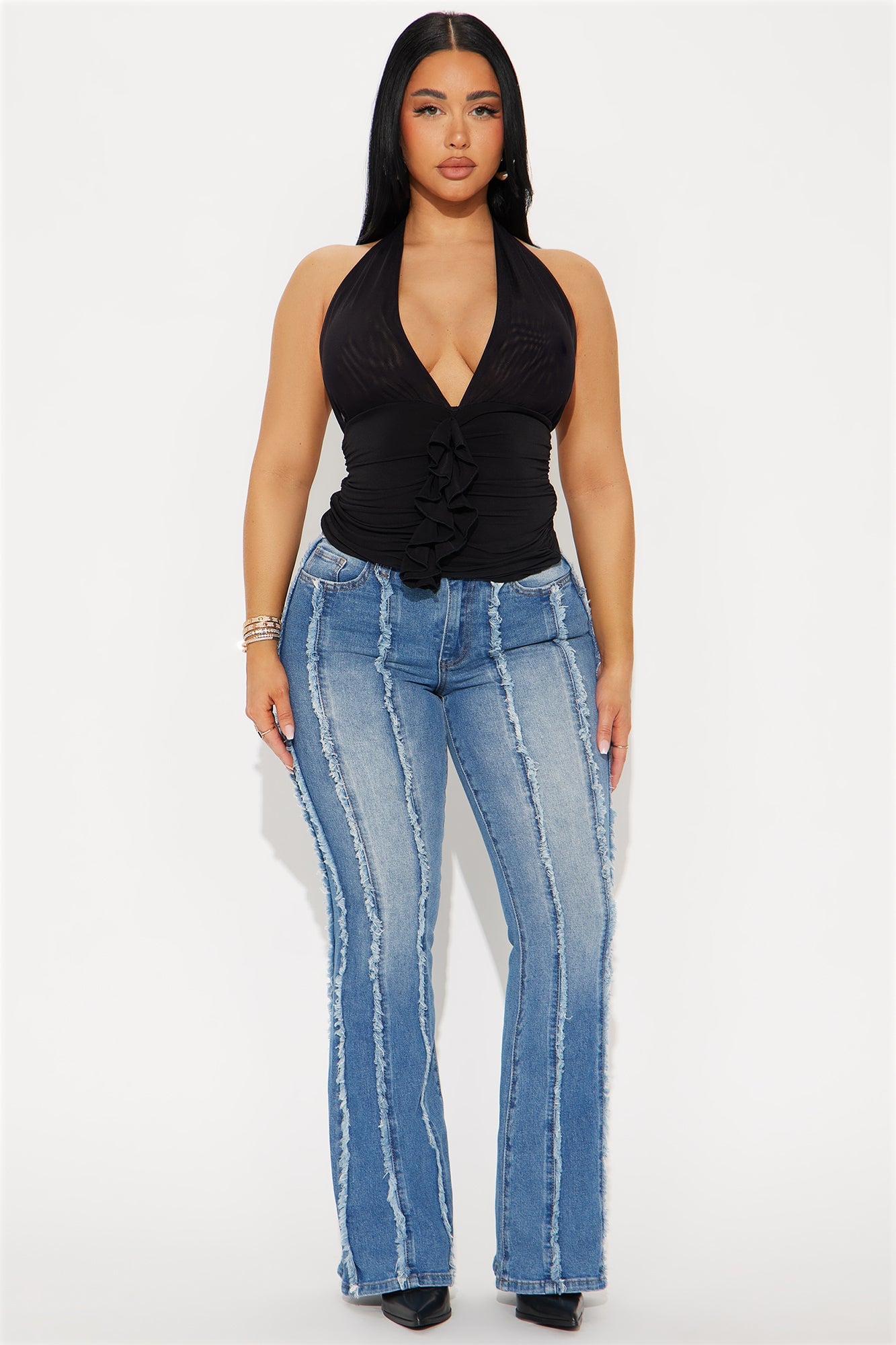 My Darling Ruched Ruffle Halter Top - Black image 5