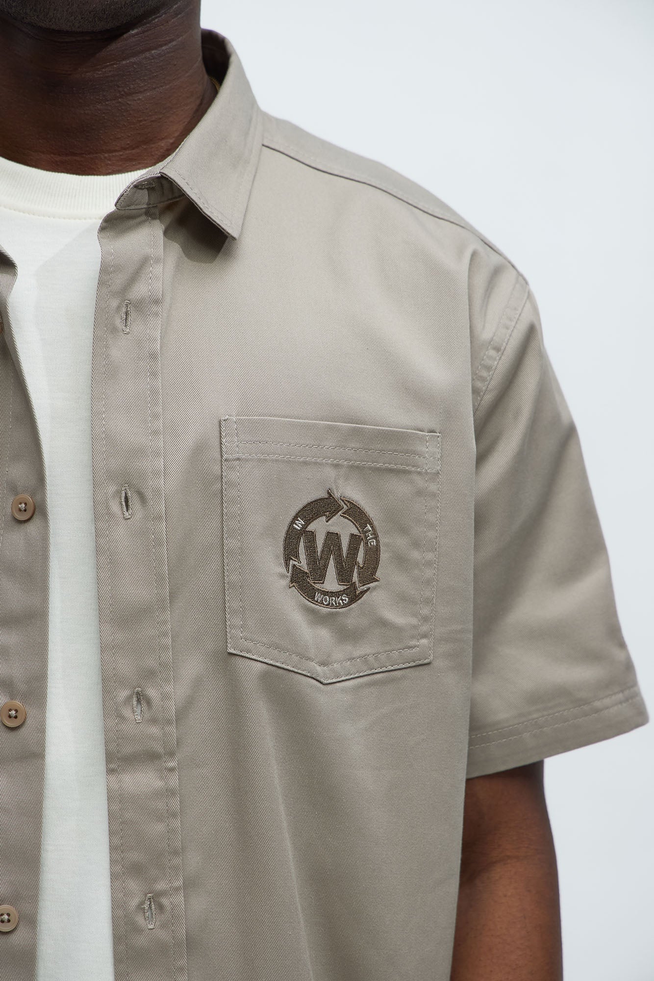 In The Works Short Sleeve Button Up Shirt - Stone image 8