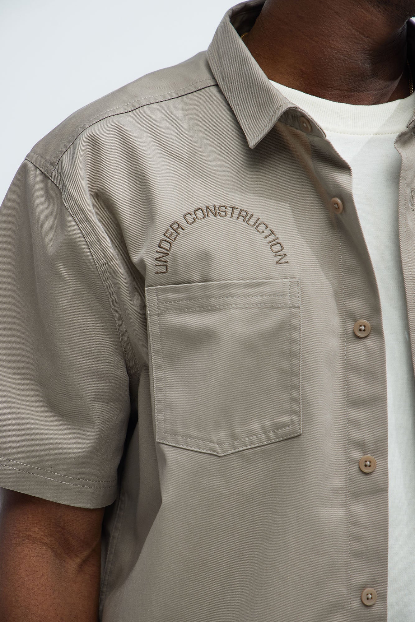 In The Works Short Sleeve Button Up Shirt - Stone image 7