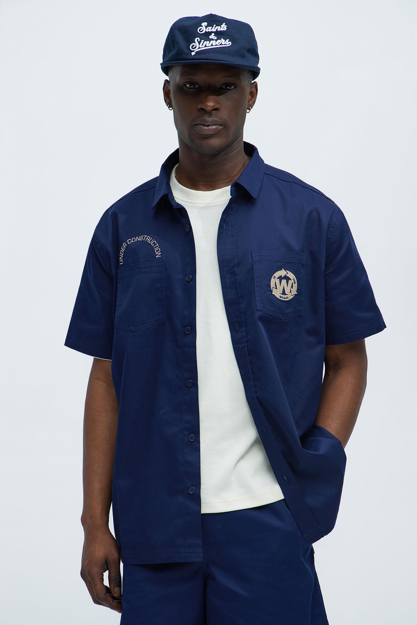 In The Works Short Sleeve Button Up Shirt - Navy image 5