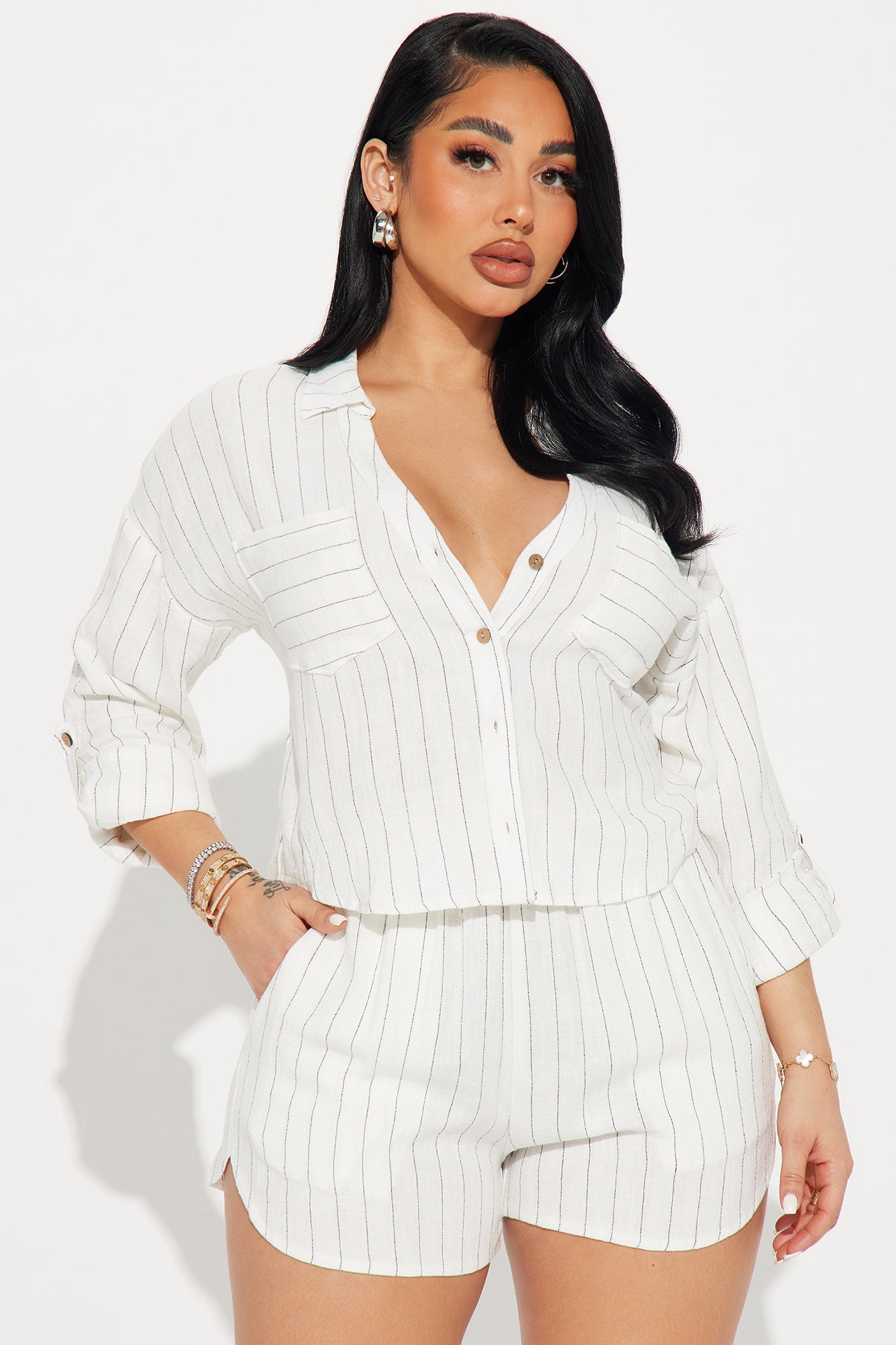 Lora Linen Short Set - White image 4