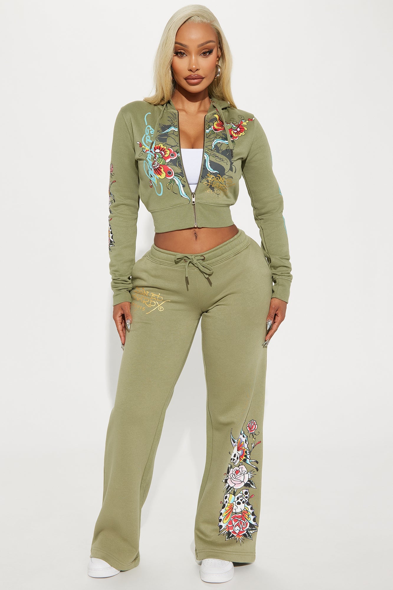 Ed Hardy Butterfly Zip Front Hoodie - Sage image 8