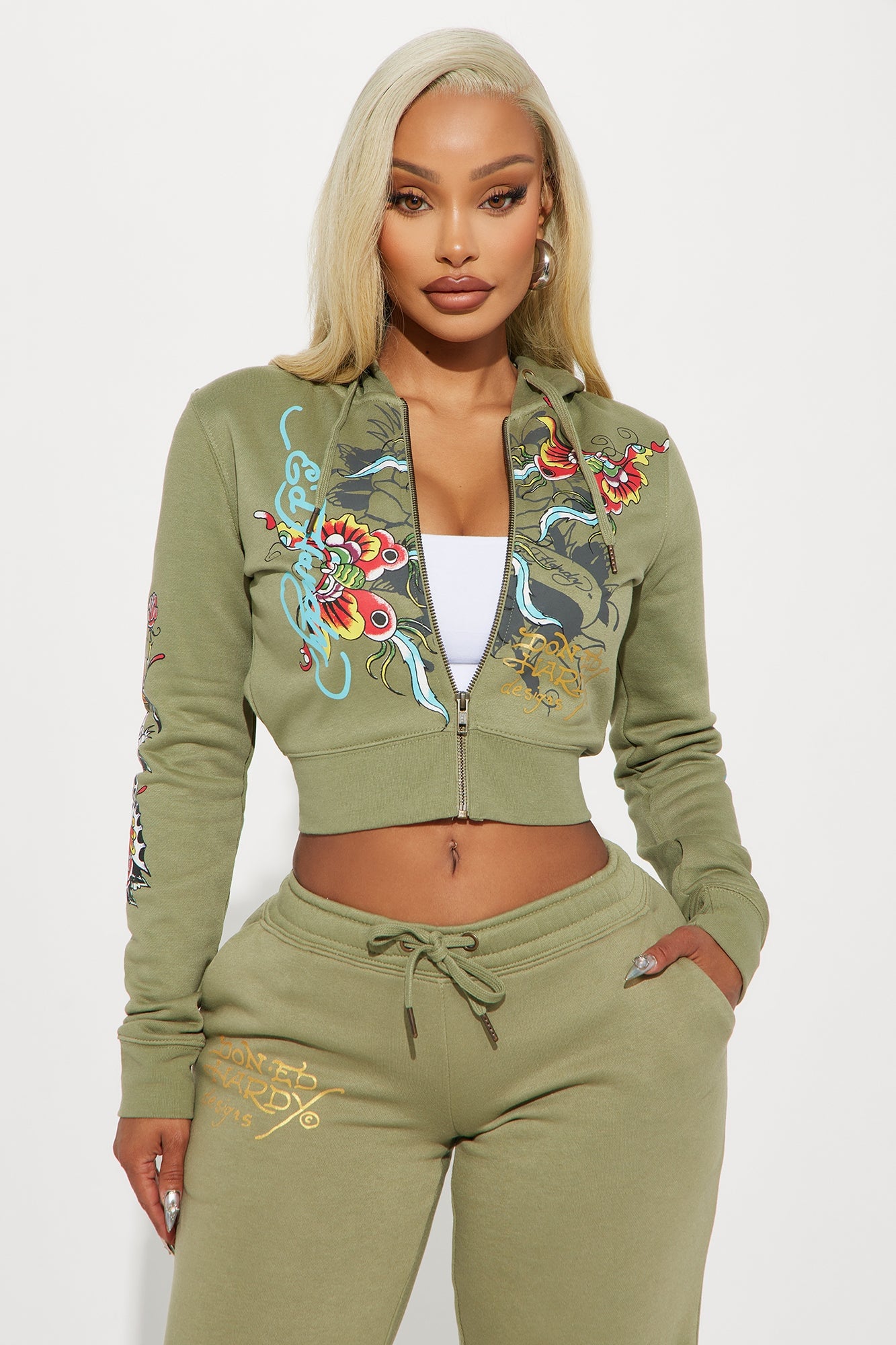 Ed Hardy Butterfly Zip Front Hoodie - Sage image 7