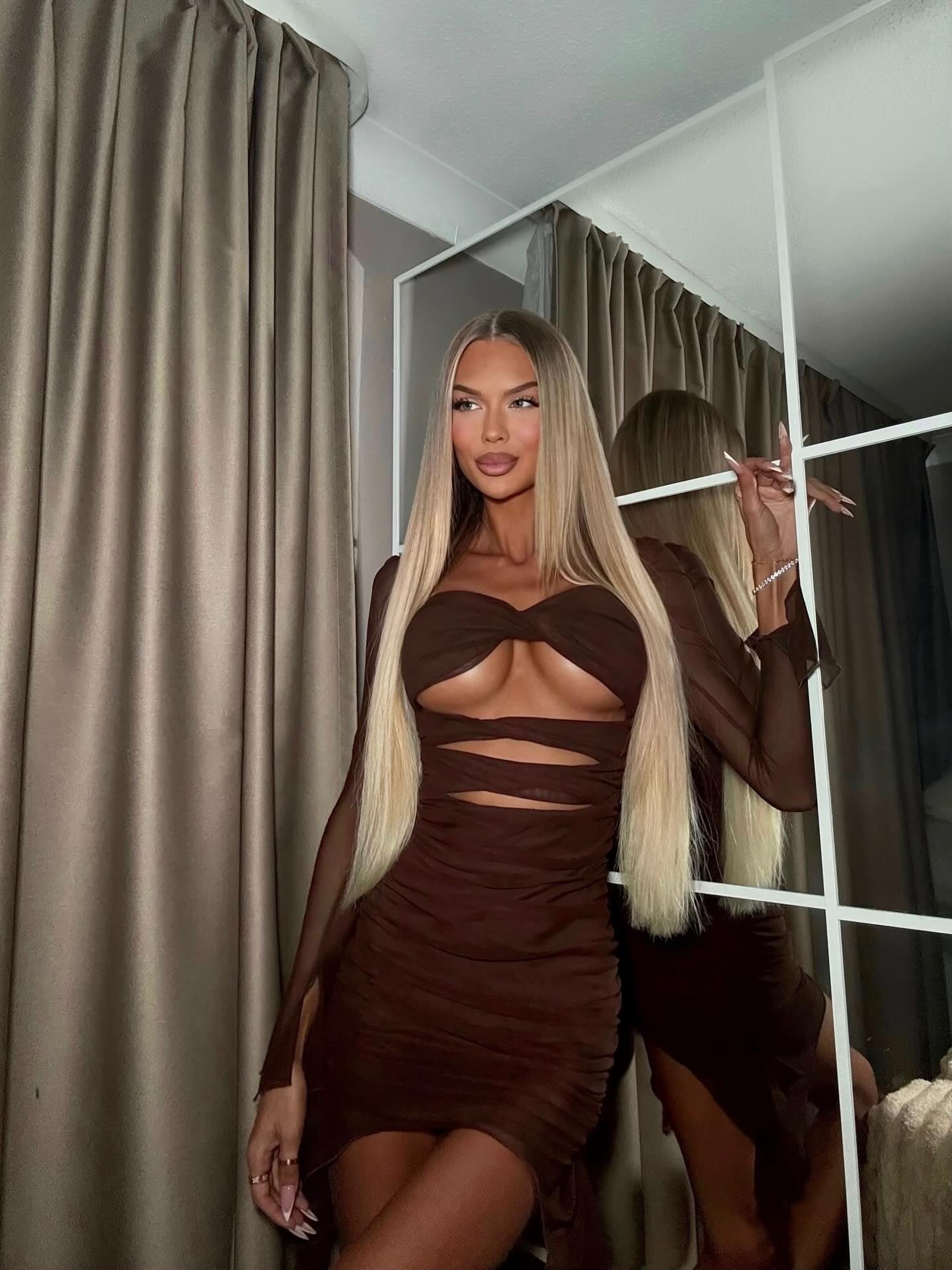 Michelle Mesh Mini Dress - Chocolate image 8