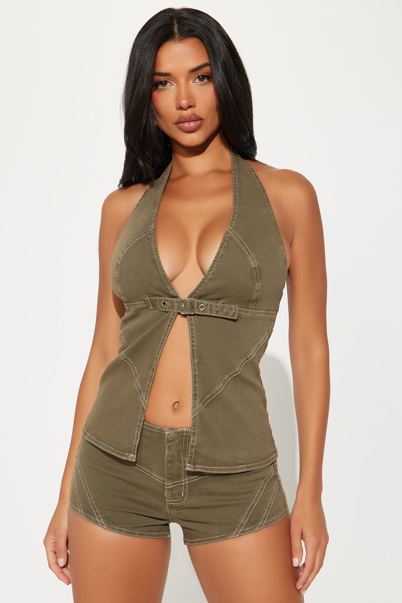 Sadie Denim Hot Short Set - Olive image 5