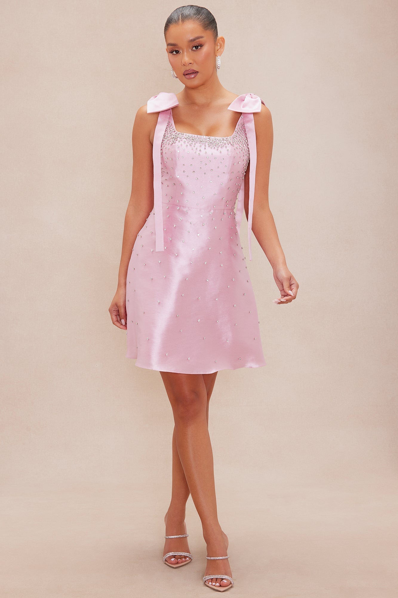 Dana Embellished Satin Mini Dress - Pink image 6