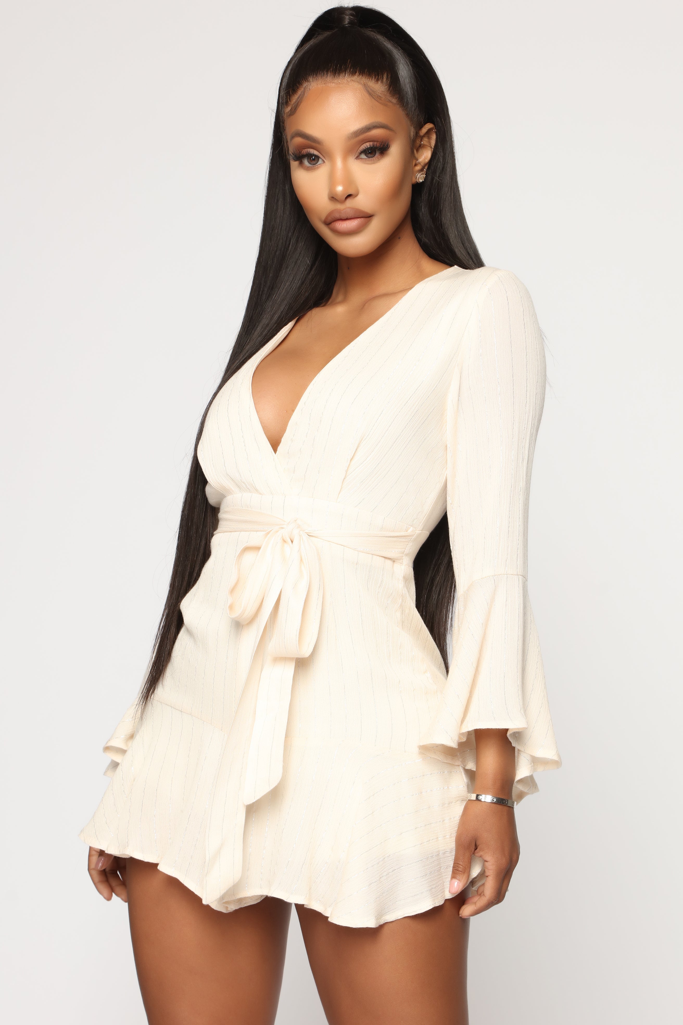 Ring A Bell Stripe Romper - Ivory image 2