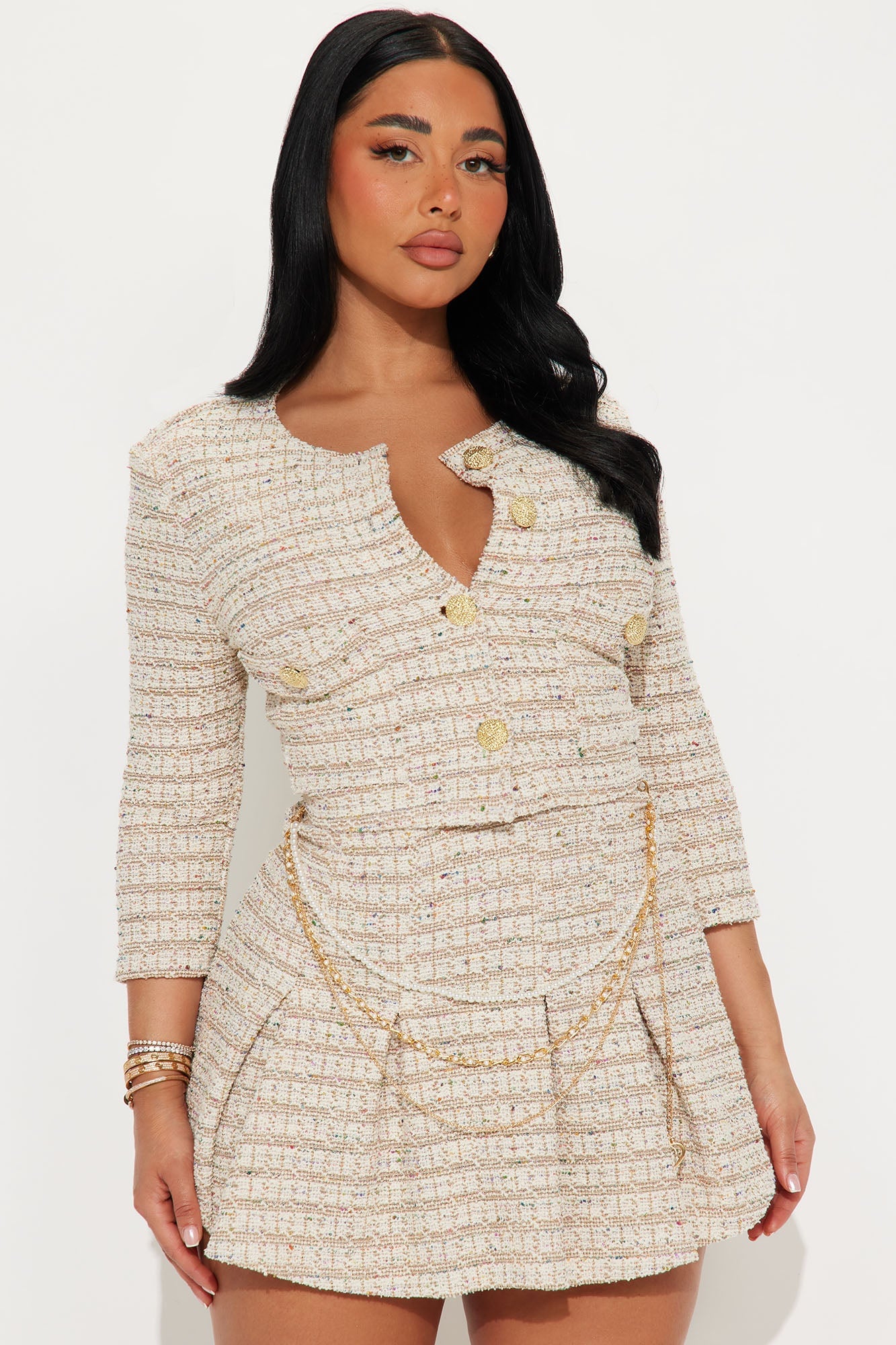 Kylie Tweed Mini Skirt Set - Oatmeal image 2
