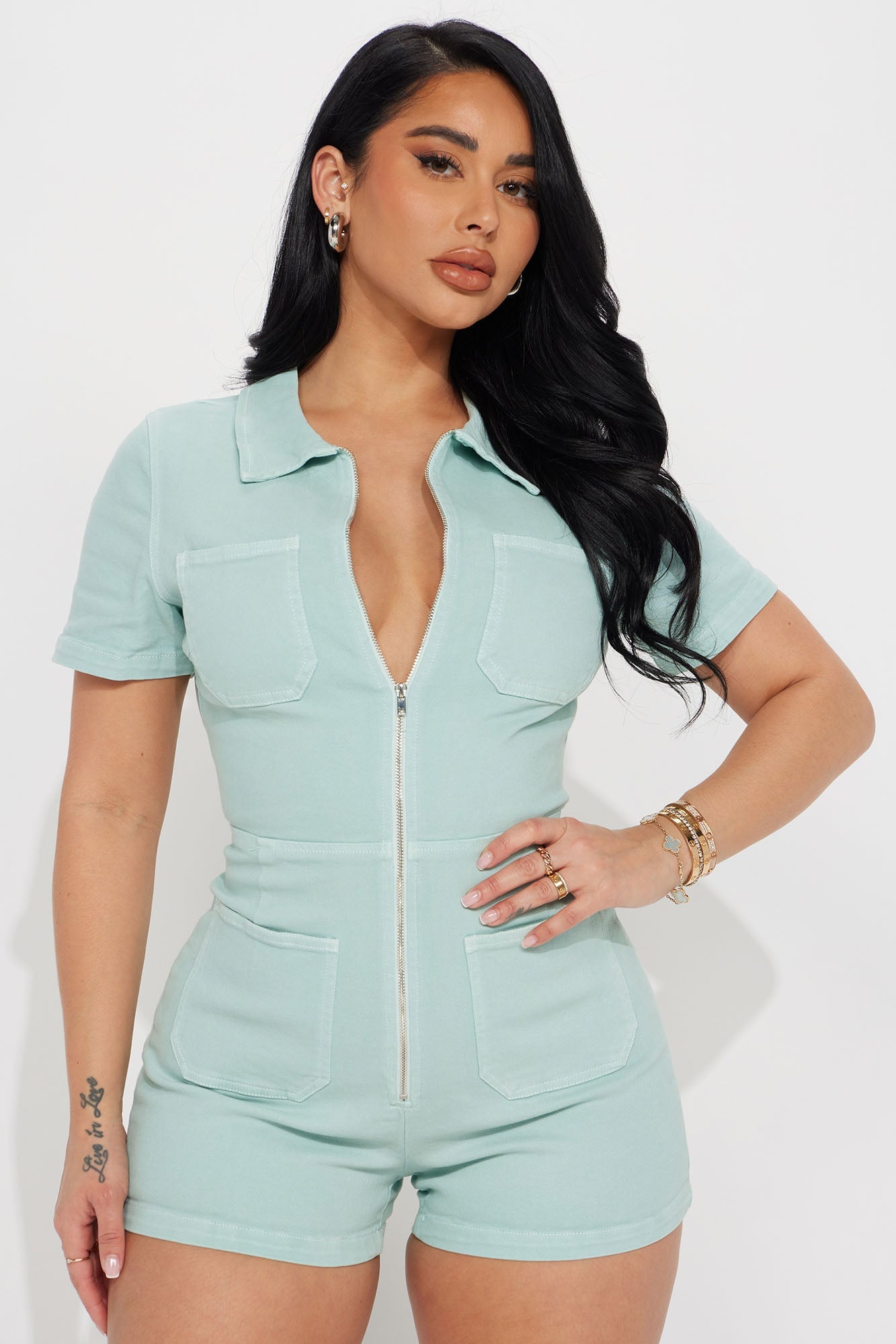 Ana Denim Romper - Sage image 5