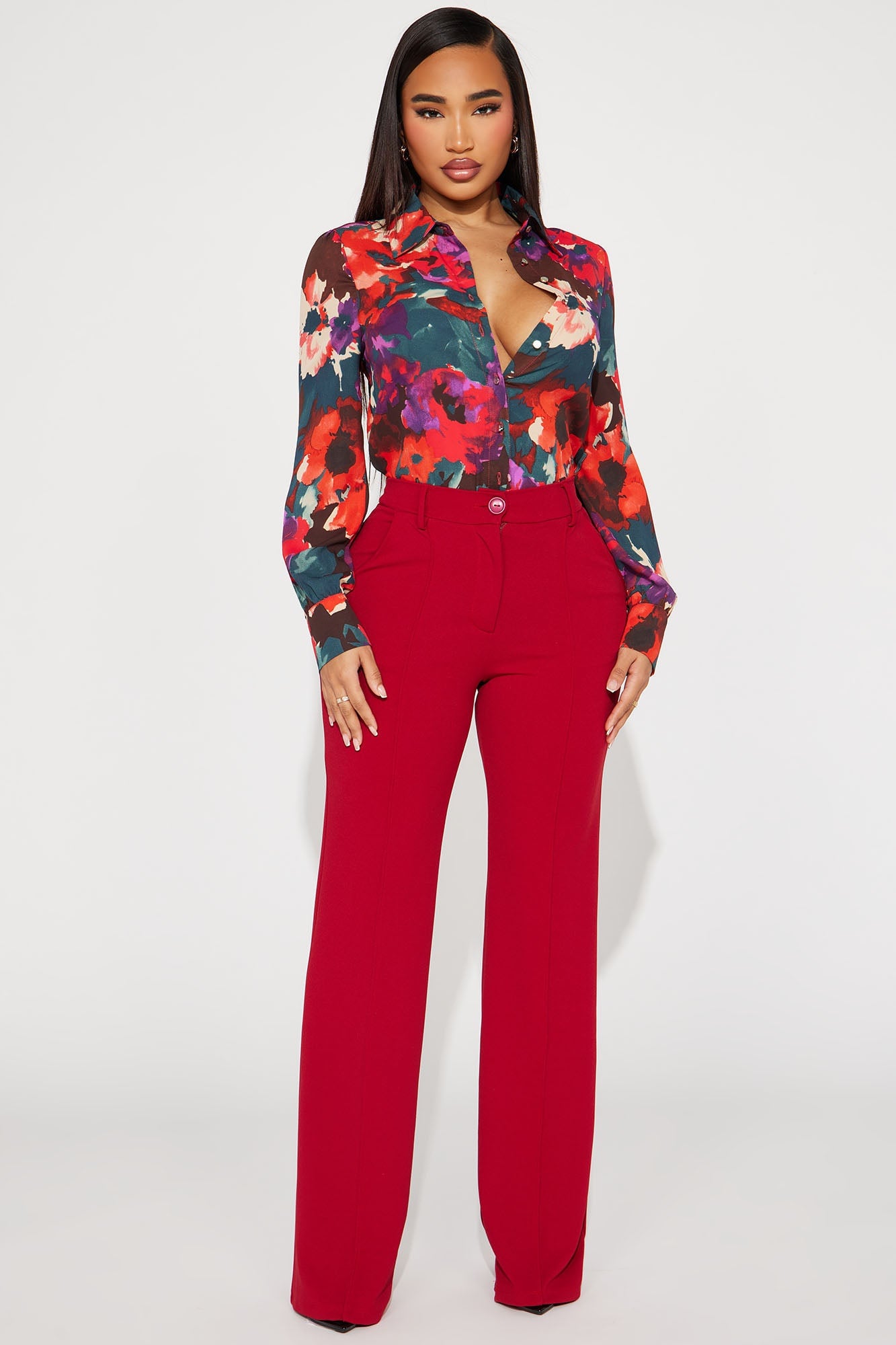 Heidi Wide Leg Trouser Pant - Red image 4