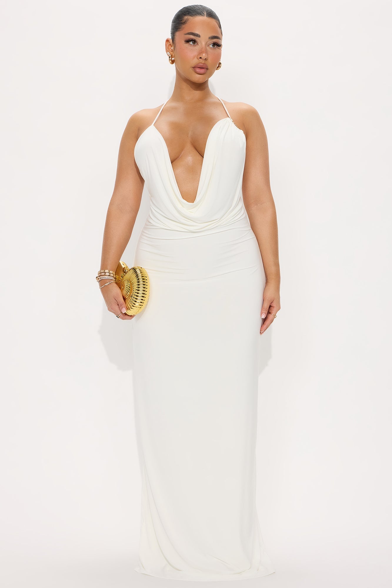 Sabrina Hardware Cowl Neck Maxi Dress - White image 2