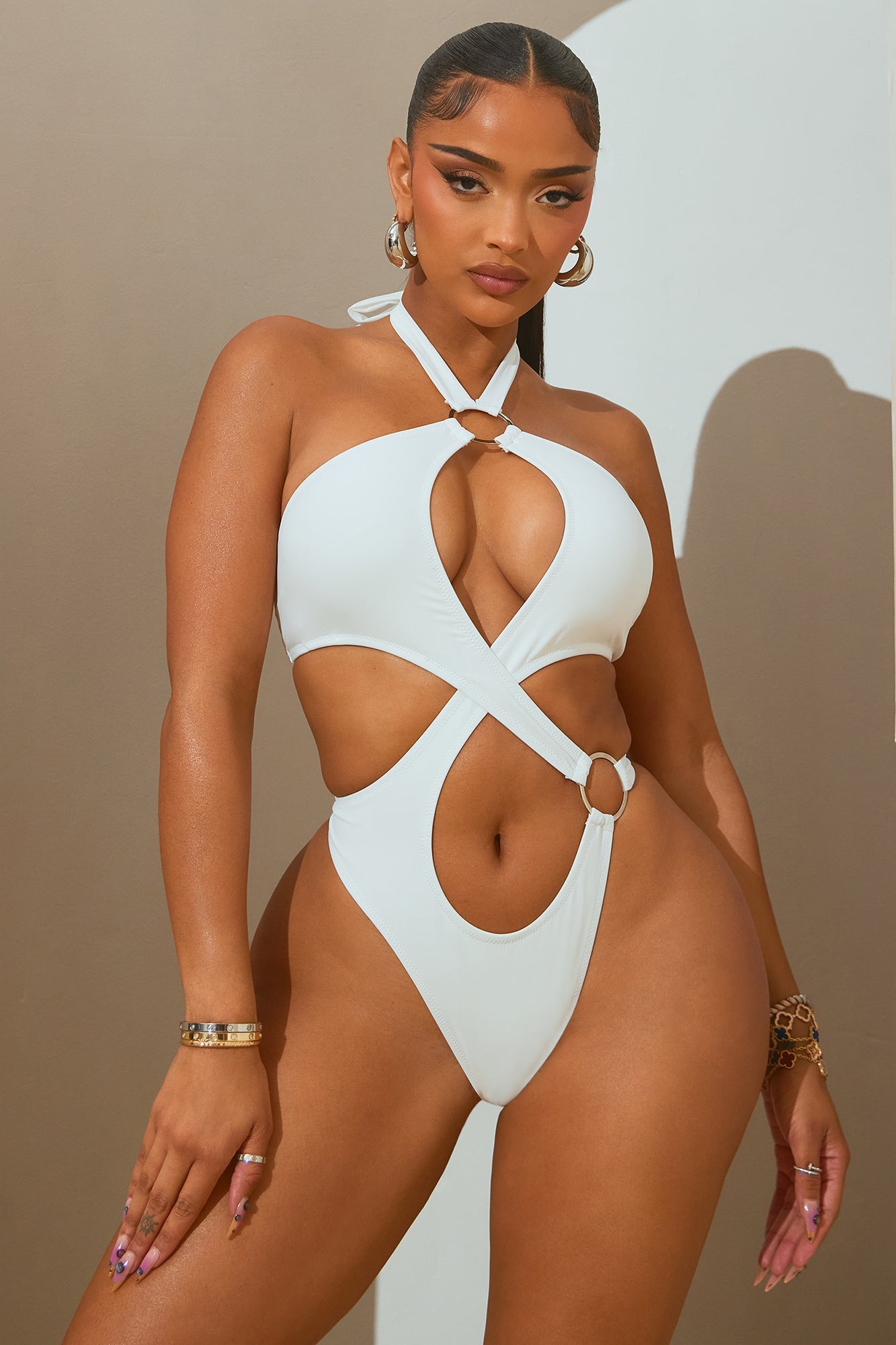 Normani Strappy Cutout 1 Piece Swimsuit - White image 1