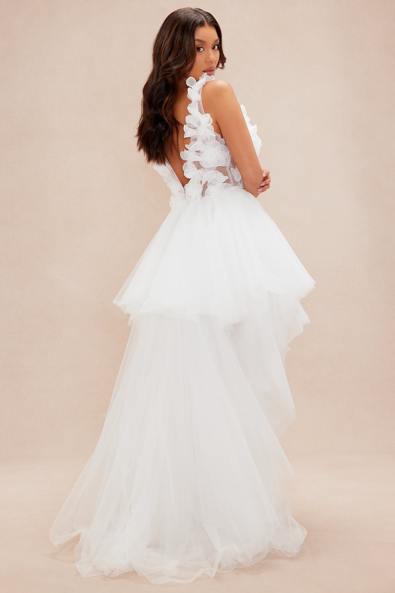 Halie High Low Tulle Gown - White image 8