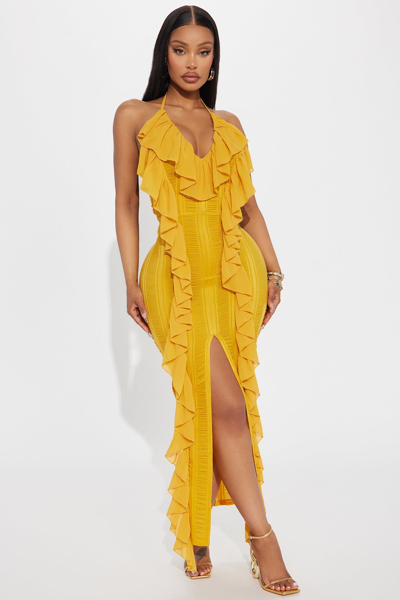 Devine Ruffle Maxi Dress - Mustard image 5