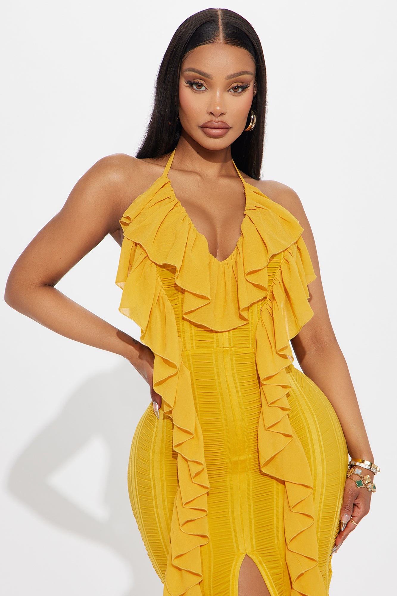 Devine Ruffle Maxi Dress - Mustard image 6