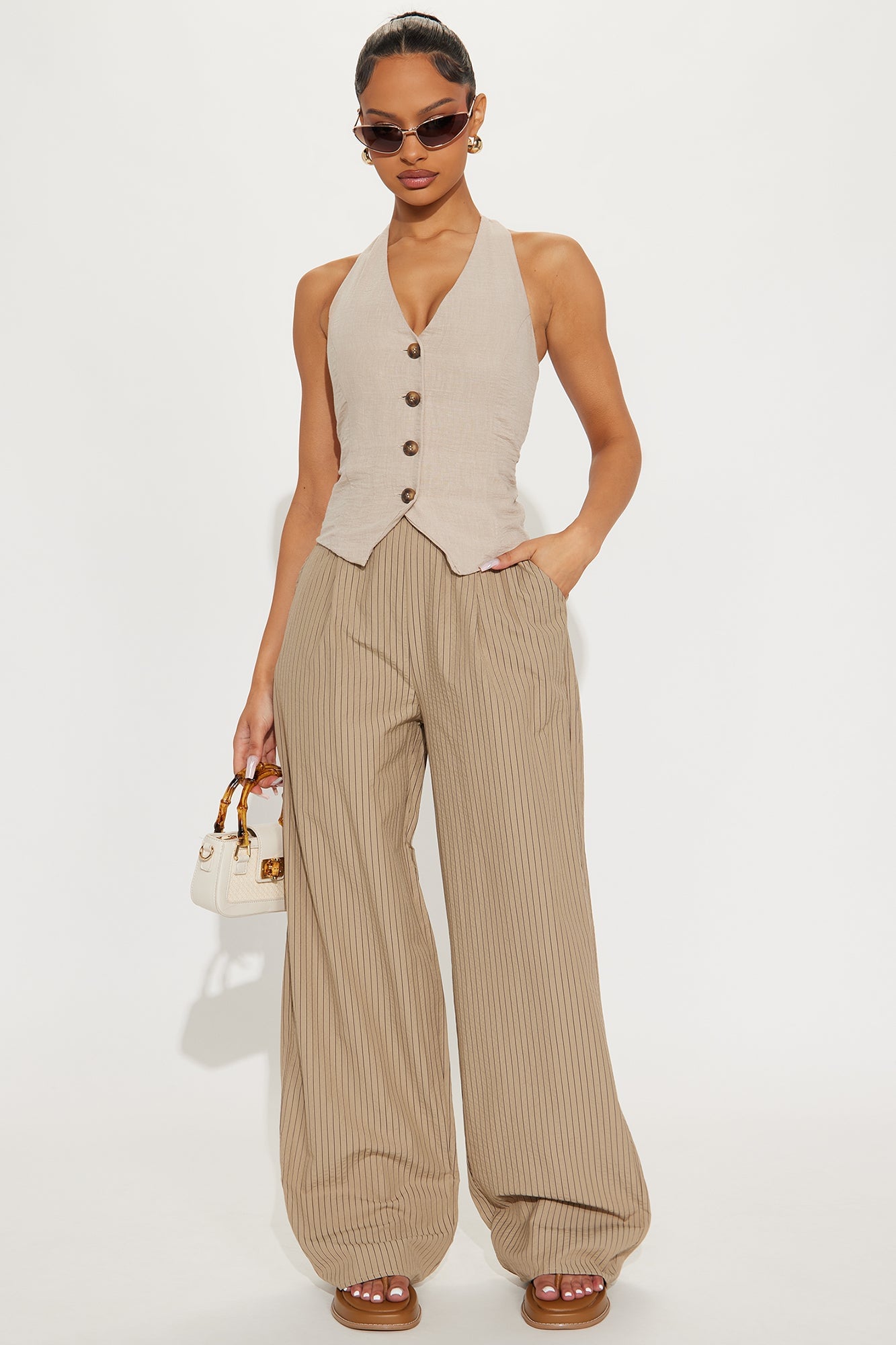Catch A Break Linen Halter Top - Sand image 2
