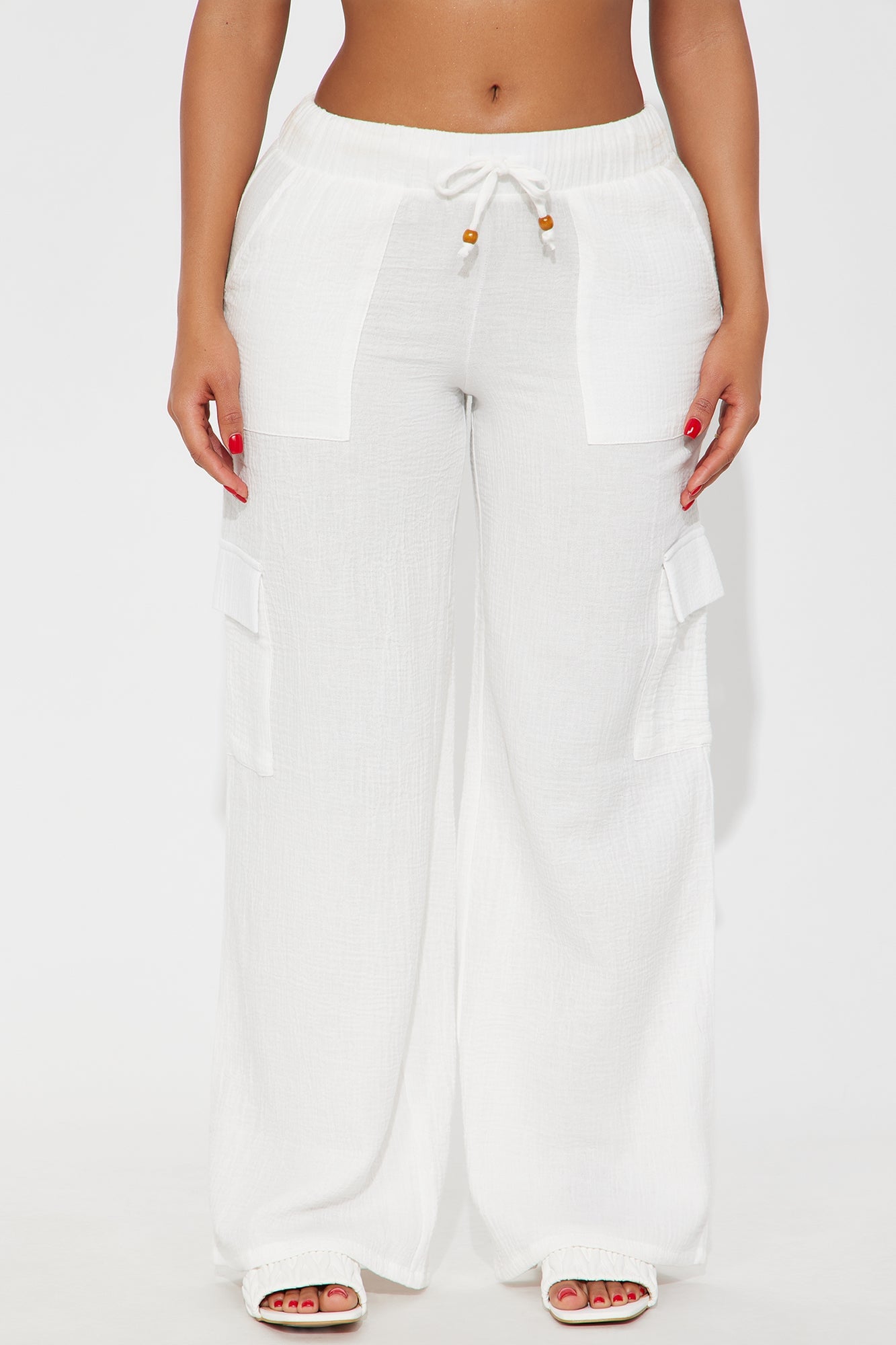 Keep It Simple Gauze Cover Up Cargo Pants - White image 5