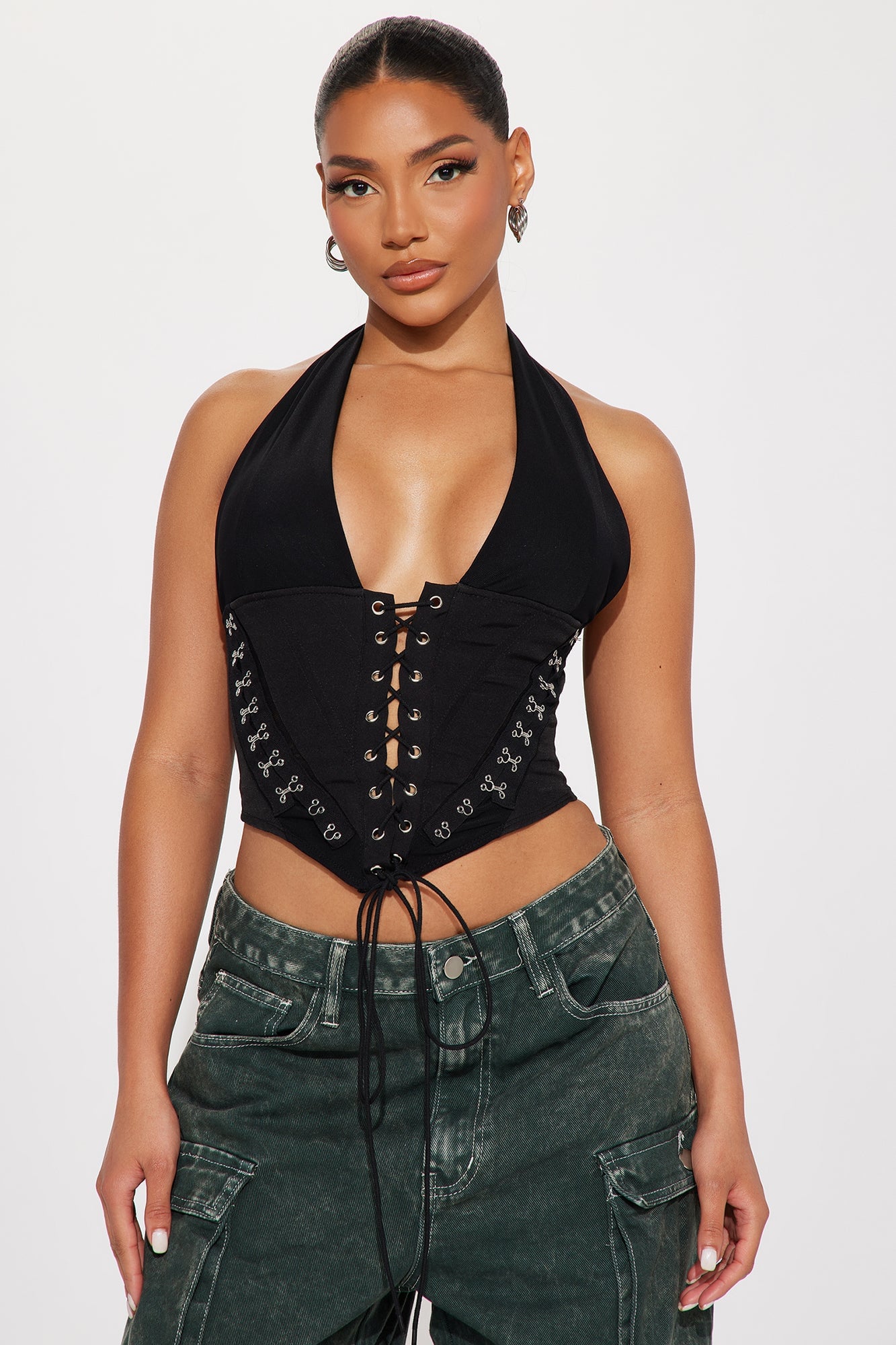 Alexis Lace Up Halter Top - Black image 9