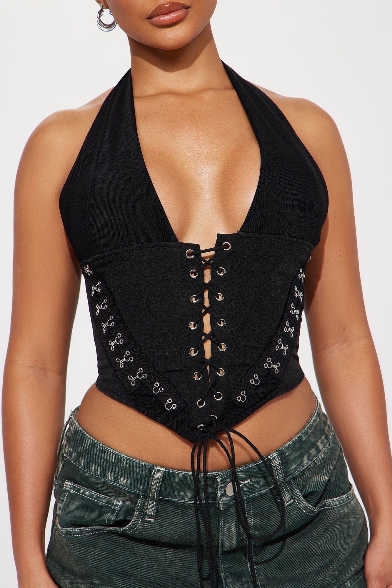 Alexis Lace Up Halter Top - Black image 11