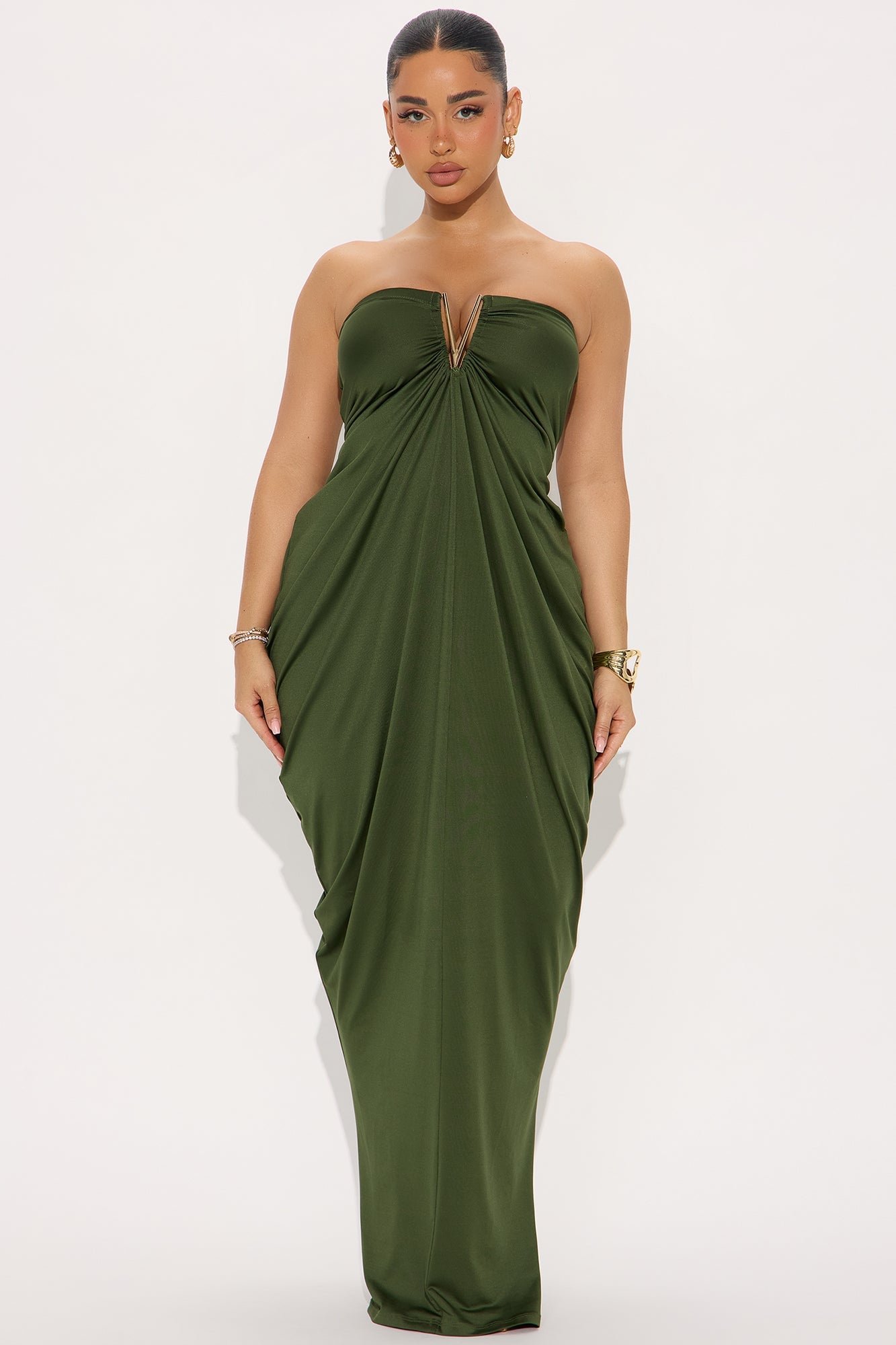 Noelle Strapless Maxi Dress - Olive image 4
