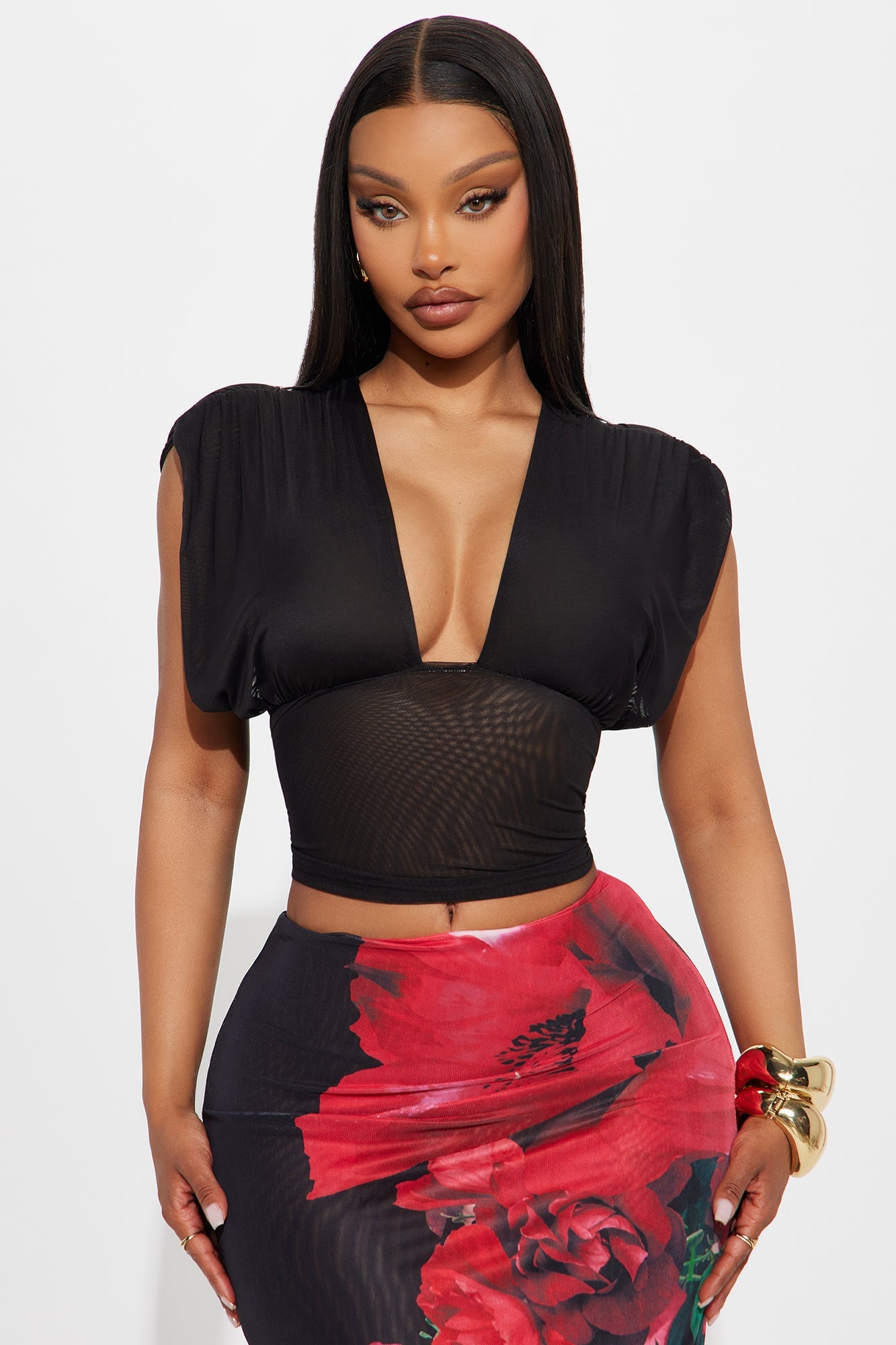 Hot Affair Ruched Mesh Top - Black image 4