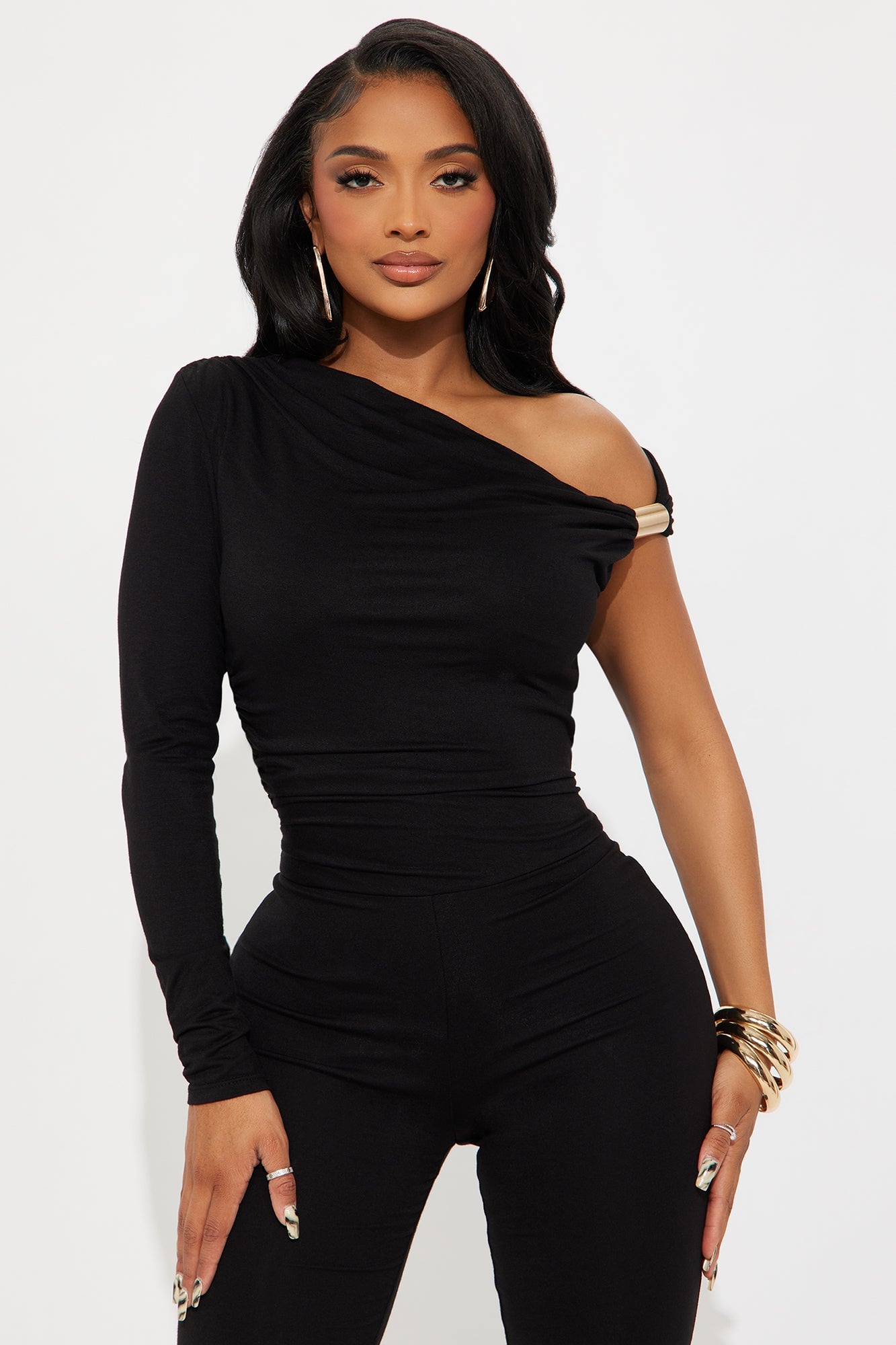 Riley Ruched One Shoulder Jumpsuit - Black image 5