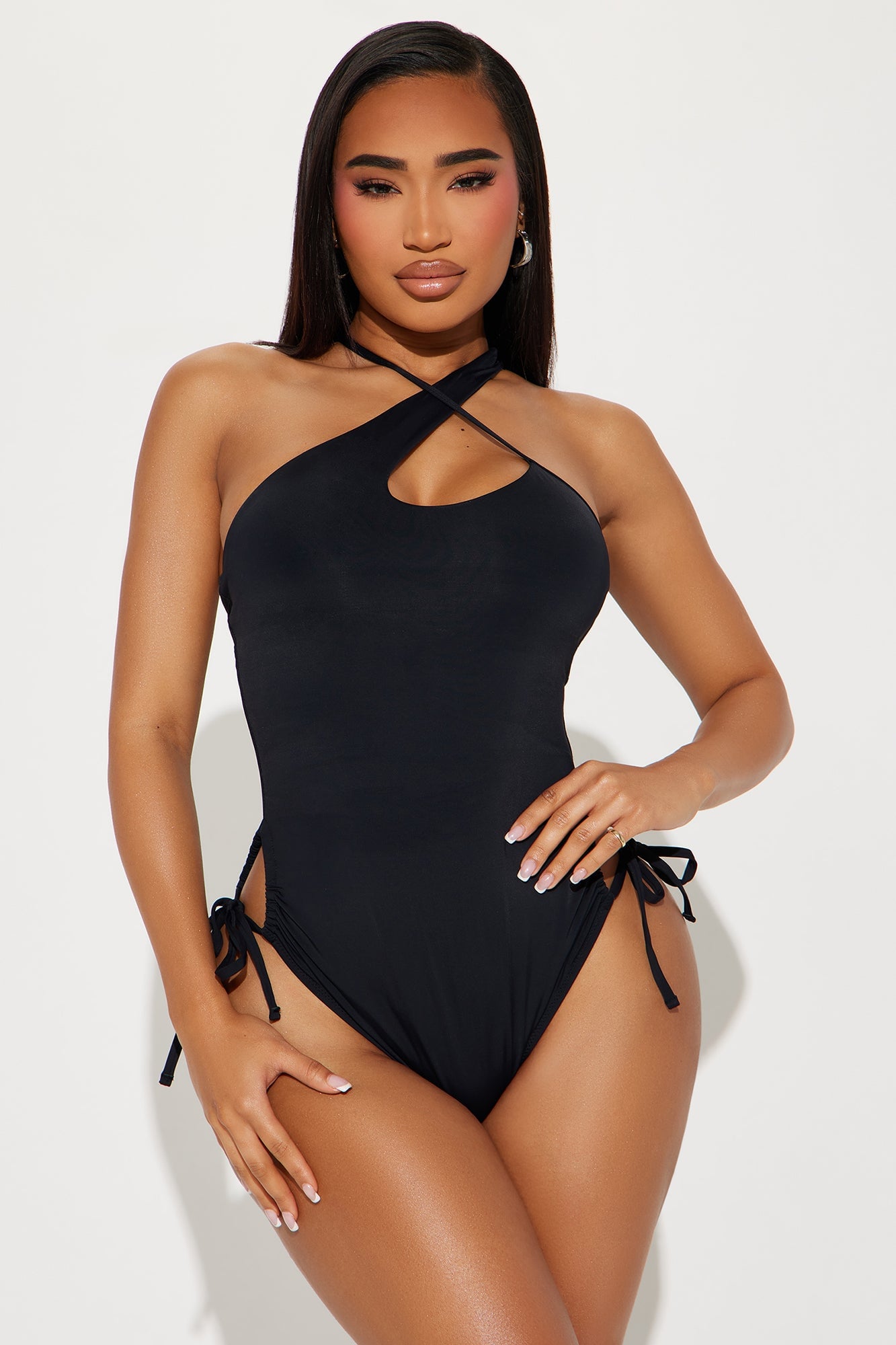 Beachside Coconuts Ruched Asymmetrical 1 Piece Swimsuit - Black image 4