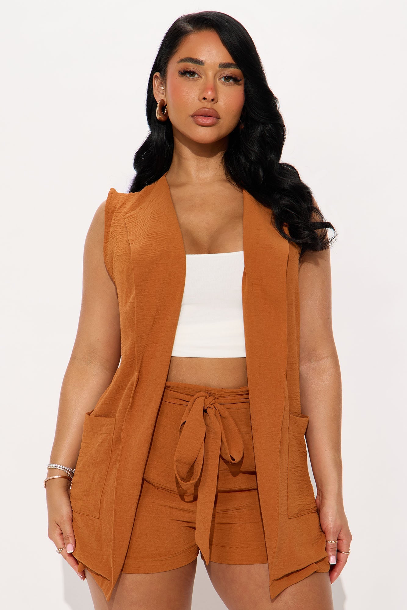 Sylvia Flowy Vest Short Set - Rust image 5