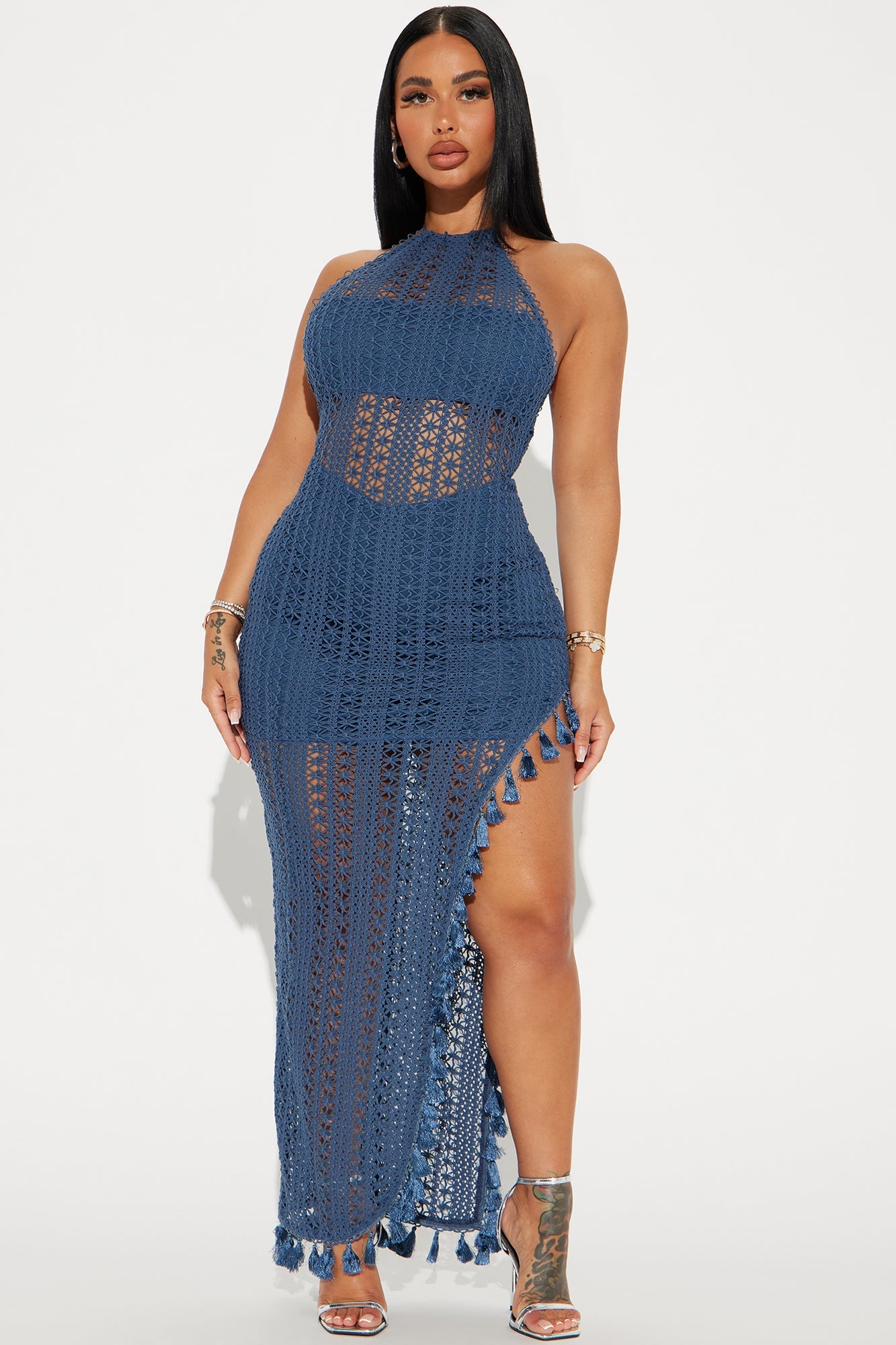 Havanna Crochet Maxi Dress - Navy image 4