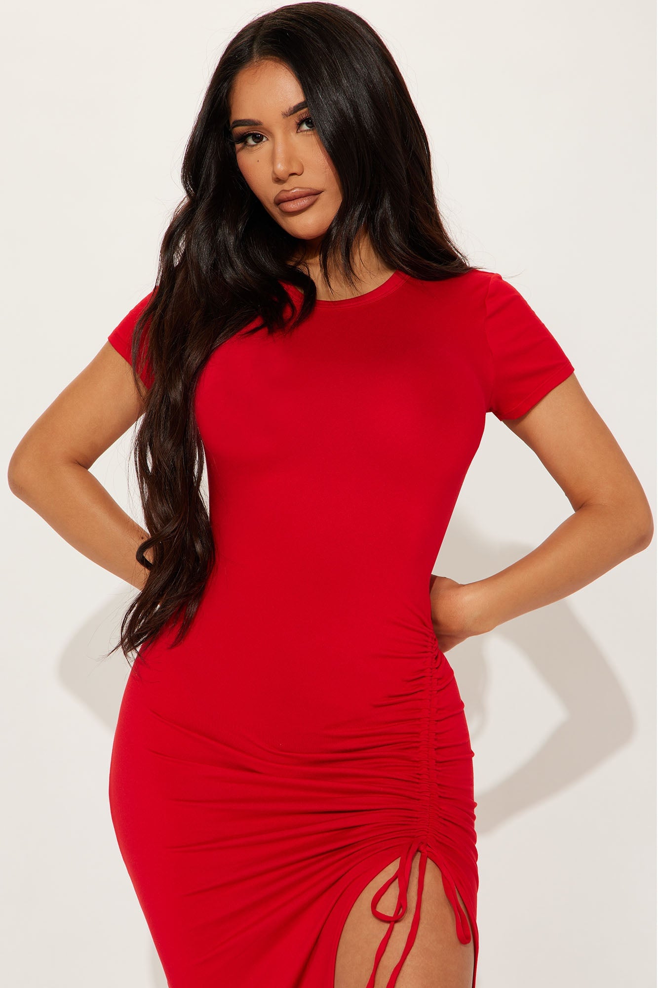 Dani Ruched Midi Dress - Red image 5