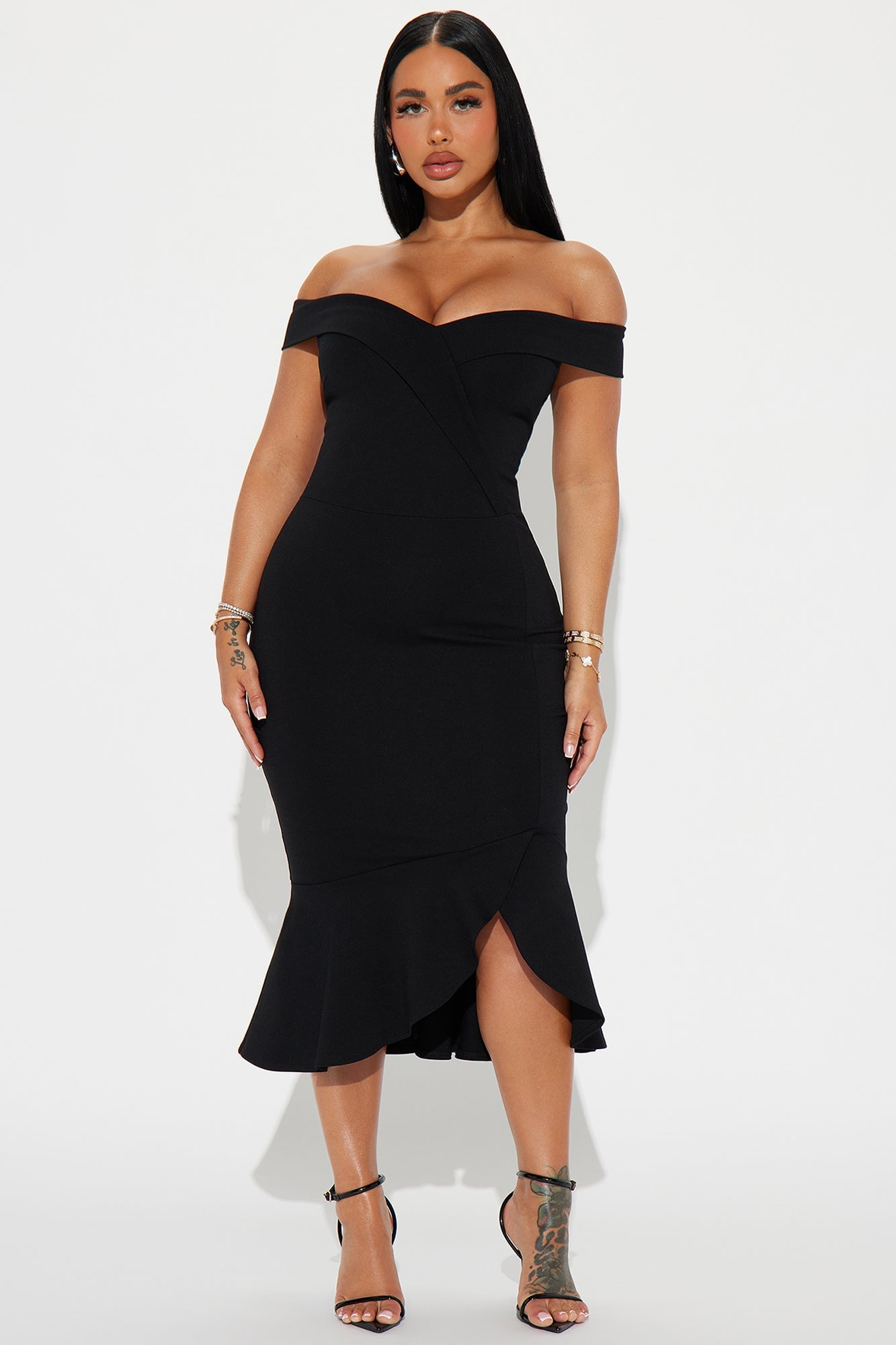 Eloise Off Shoulder Body Sculpting Midi Dress - Black image 4
