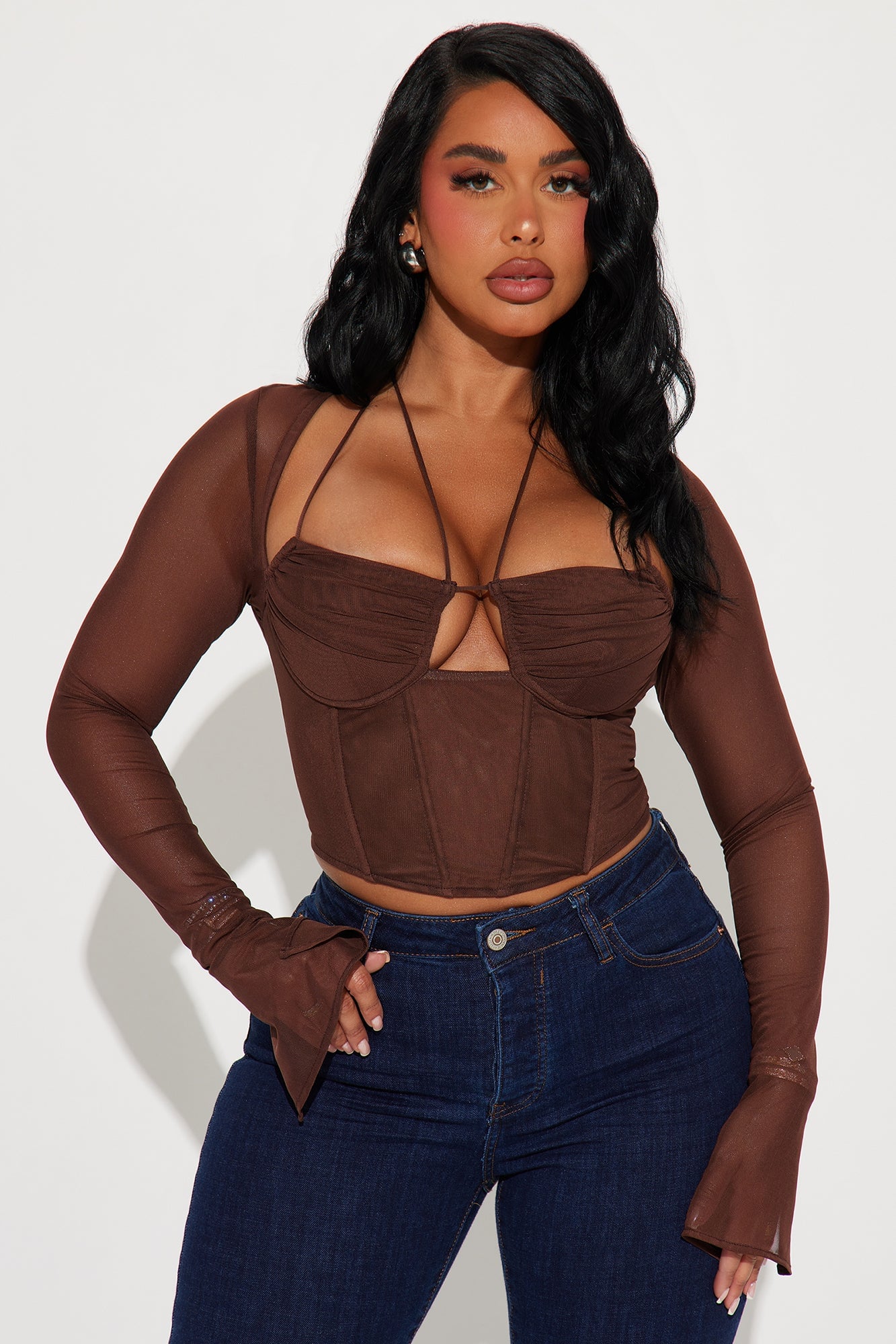 Melanie Mesh Corset Top - Brown image 4