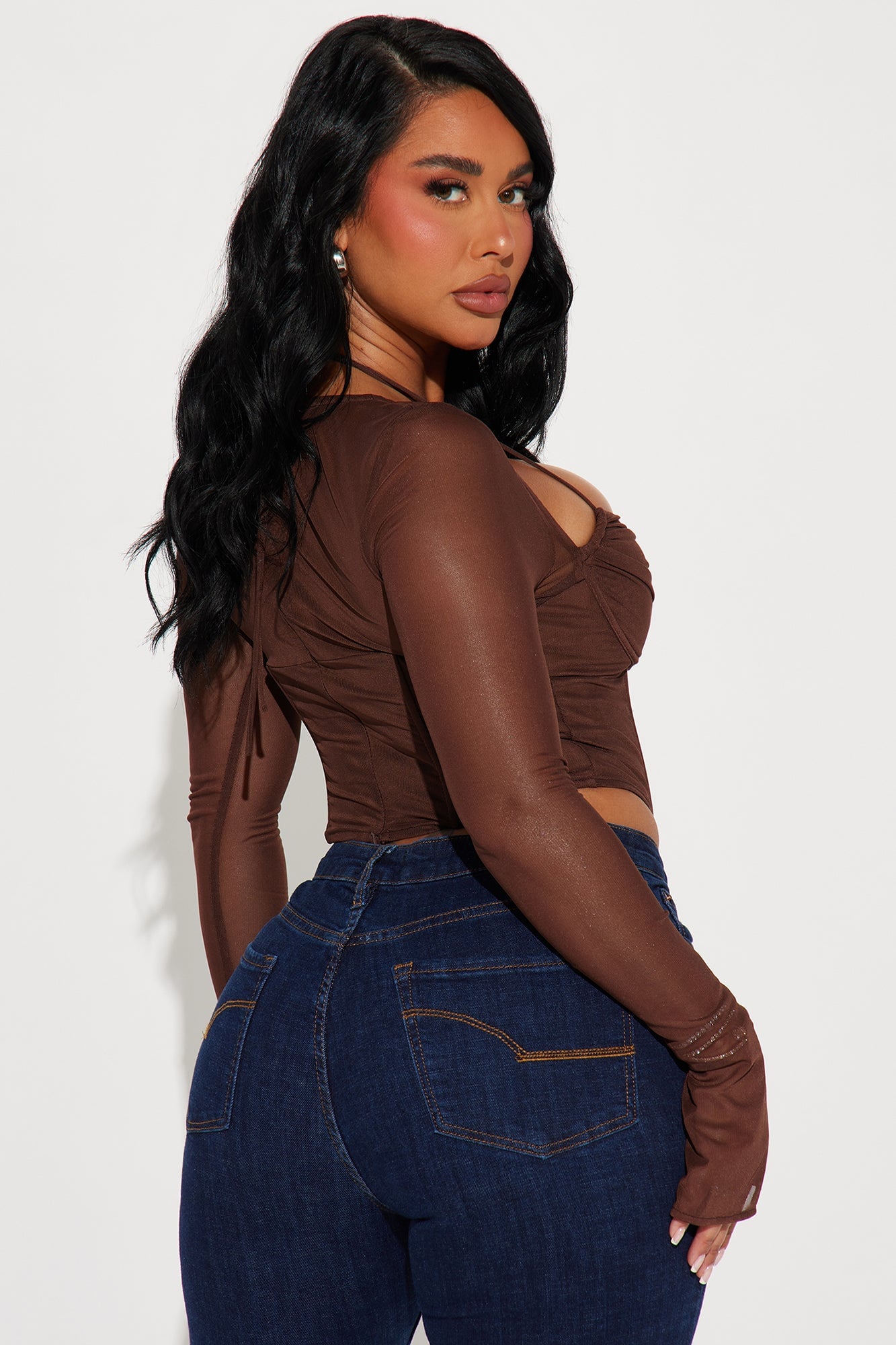 Melanie Mesh Corset Top - Brown image 6