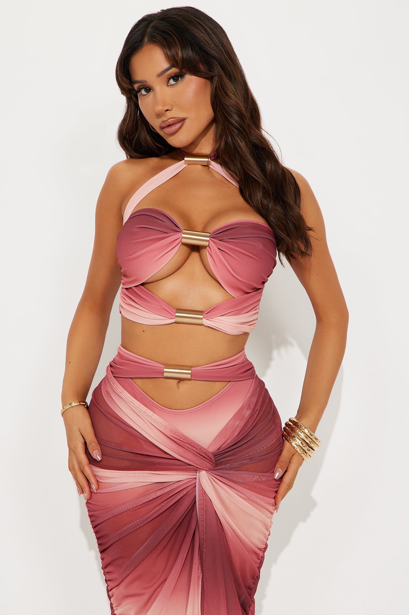 Brooke Hardware Cutout 2 Piece Bikini & Skirt Set - Rust image 7