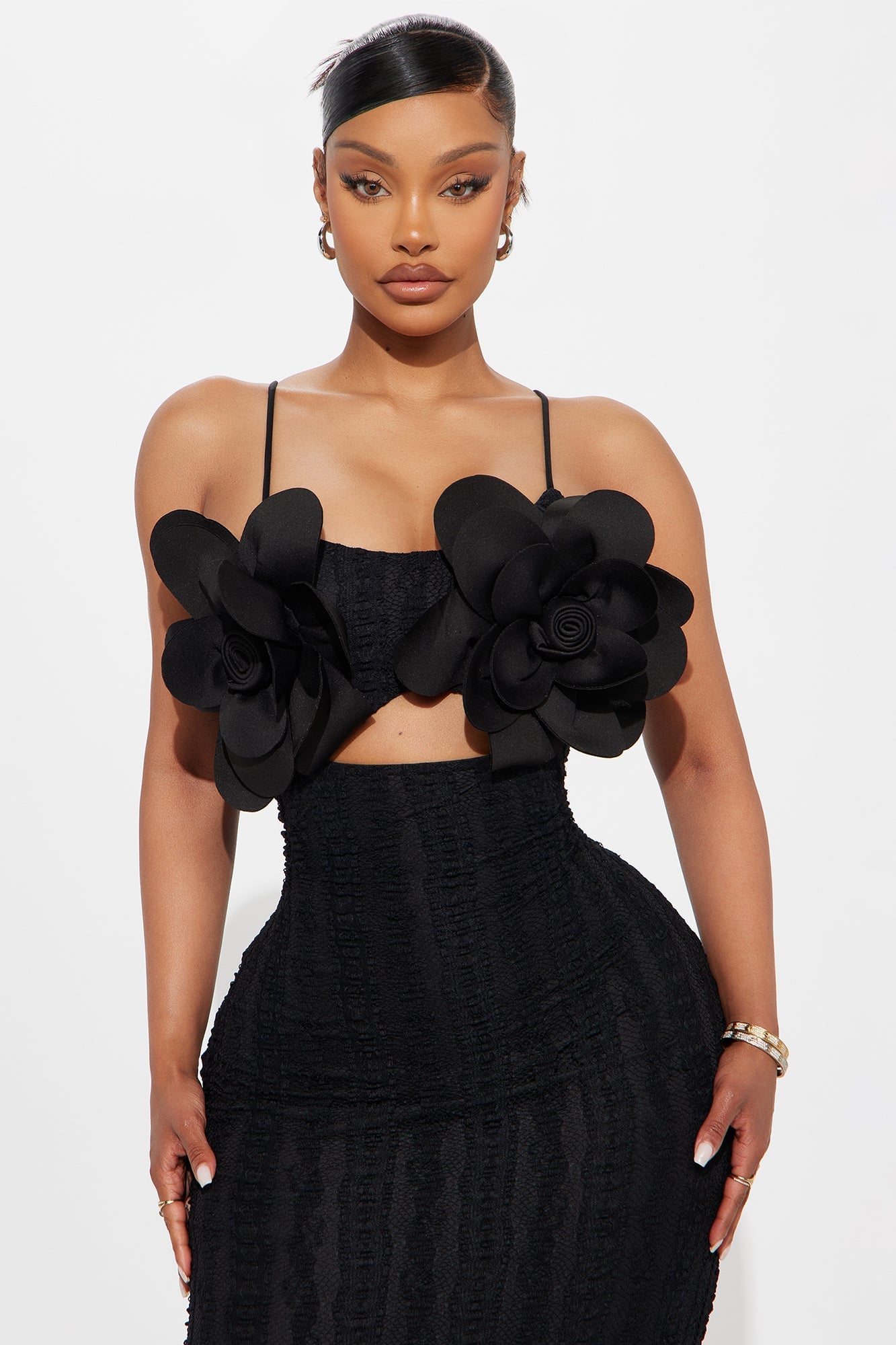 Elena Floral Applique Maxi Dress - Black image 6