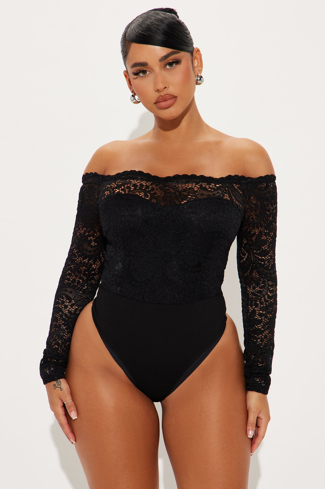 Katie Lace Off Shoulder Bodysuit - Black image 5