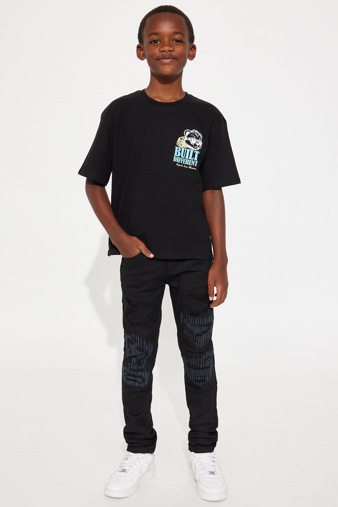 Mini Built Different Bear Front/Back Graphic T-Shirt - Black image 4
