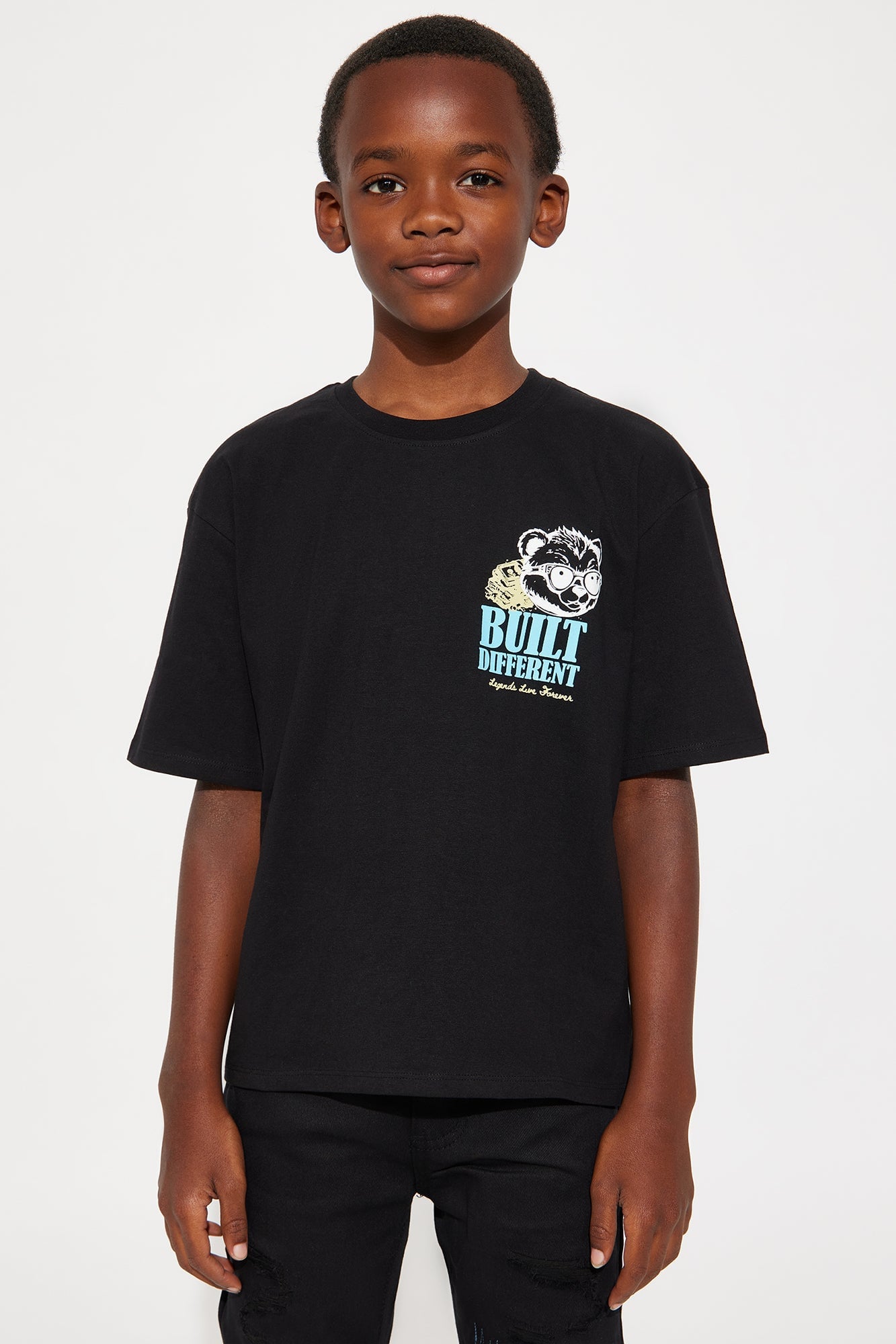 Mini Built Different Bear Front/Back Graphic T-Shirt - Black image 2